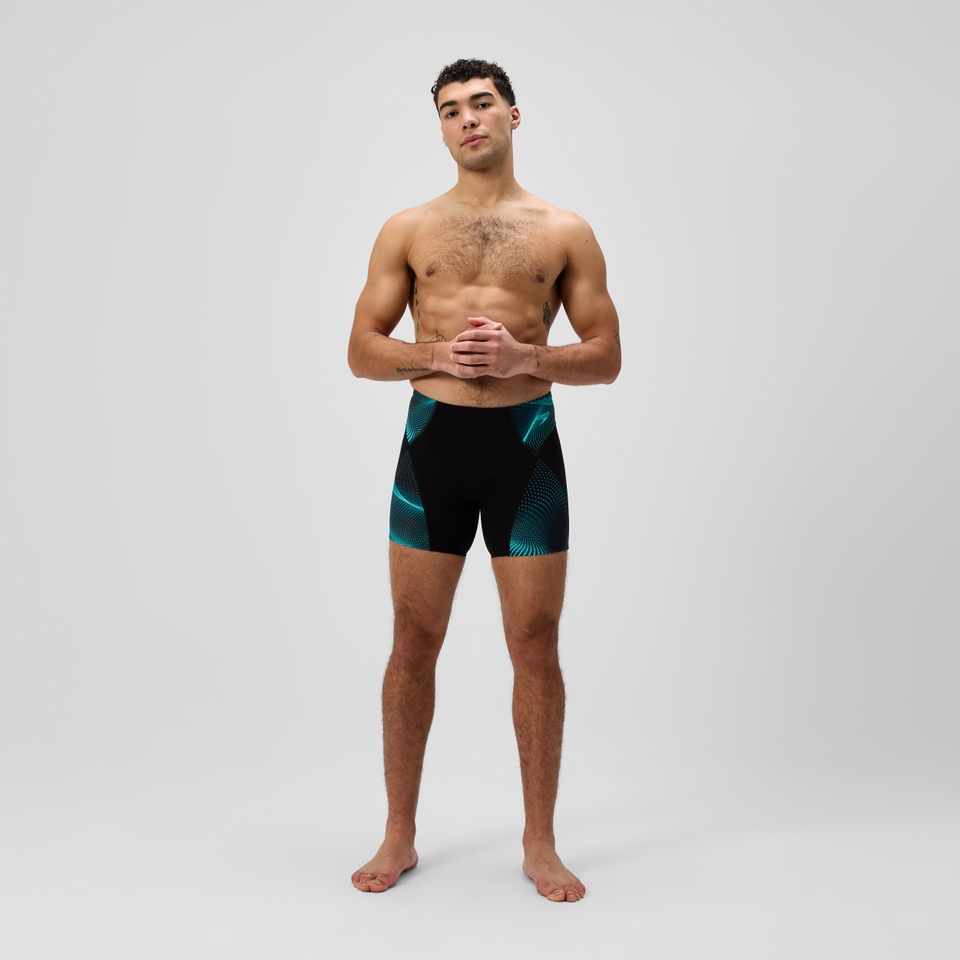 Herren Endurance+ MAX mittellange Kompressions-Schwimmhose Schwarz/Türkis