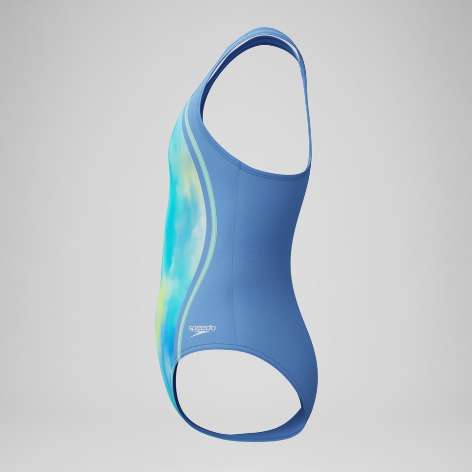 Girls Printed Sport Splice One Piece Blue