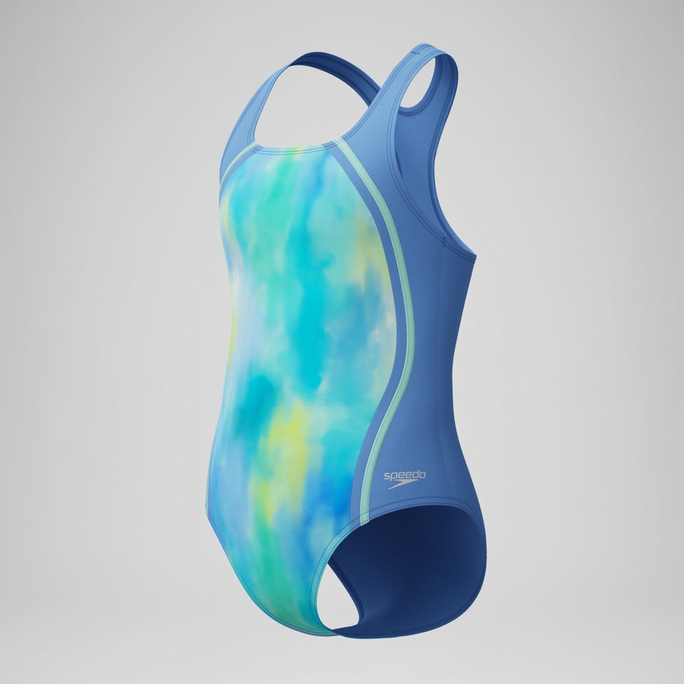 Girls Printed Sport Splice One Piece Blue