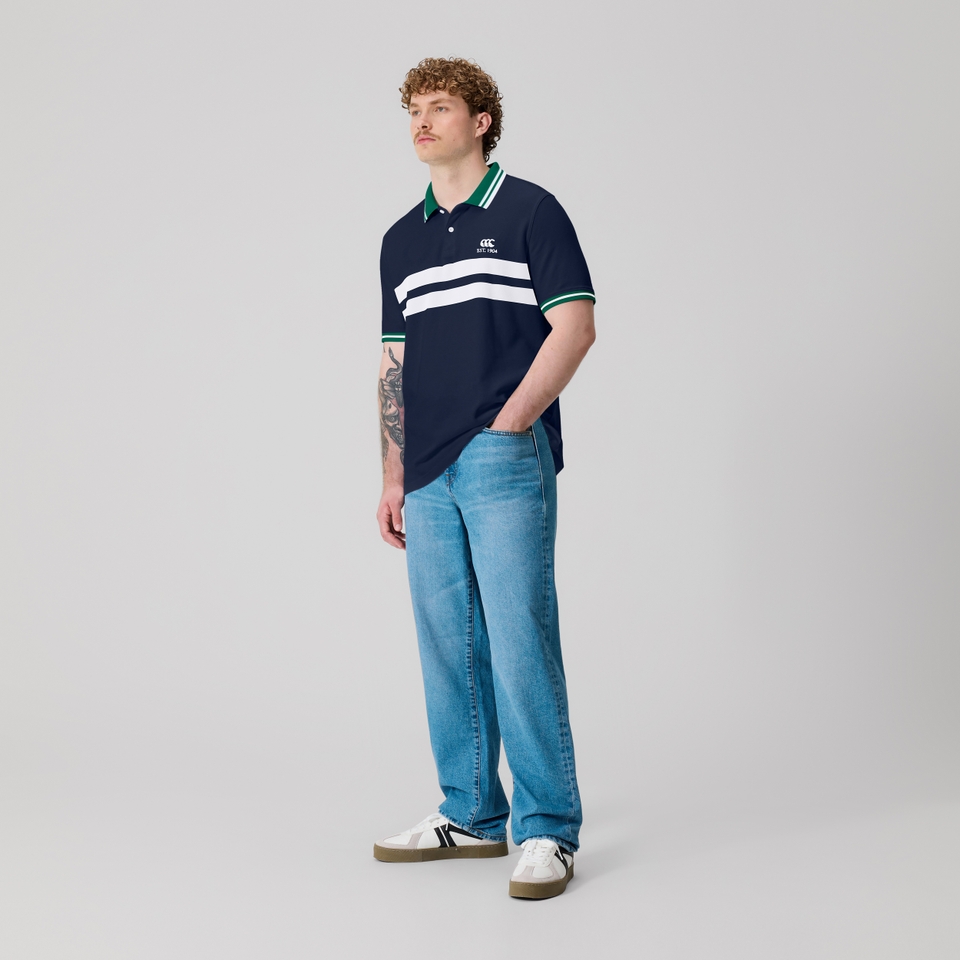Mens Chest Stripe Polo Navy