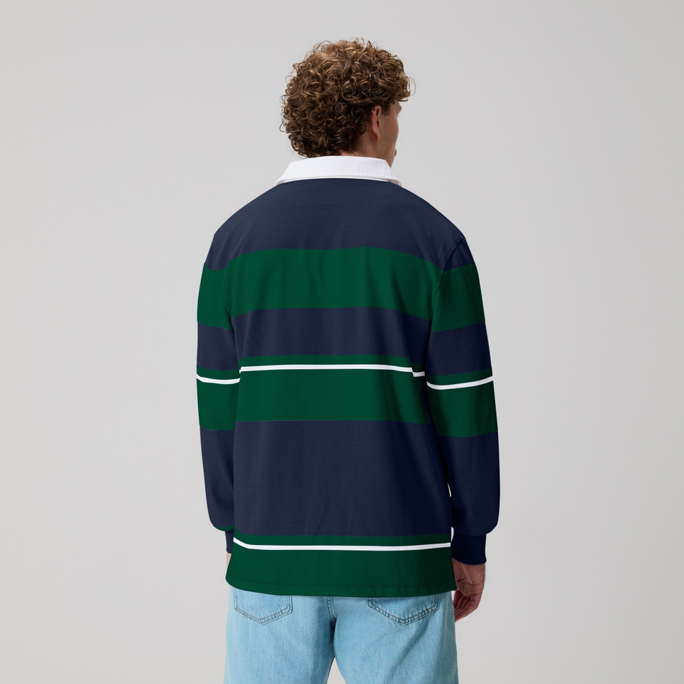 Mens Multi Stripe Rugby Jersey Navy