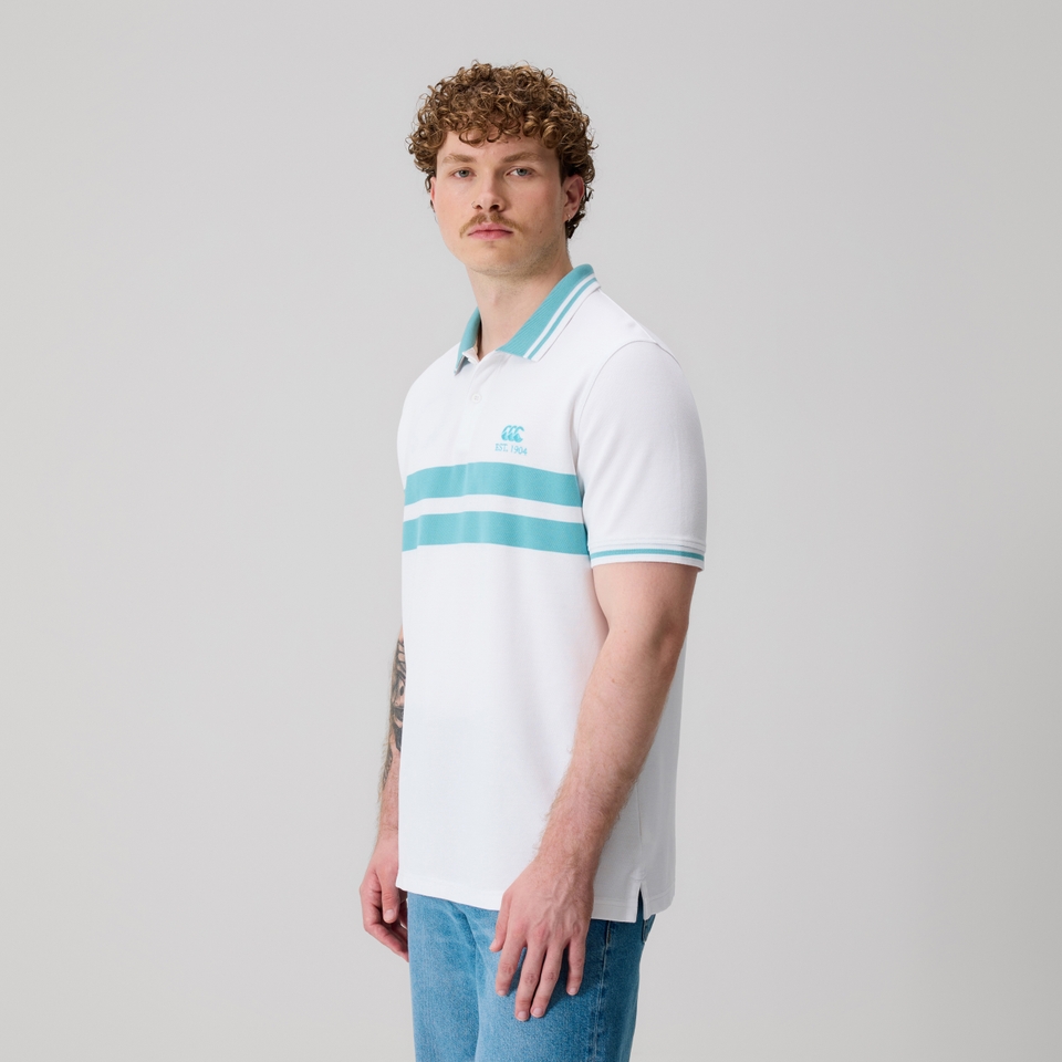 Mens Chest Stripe Polo White