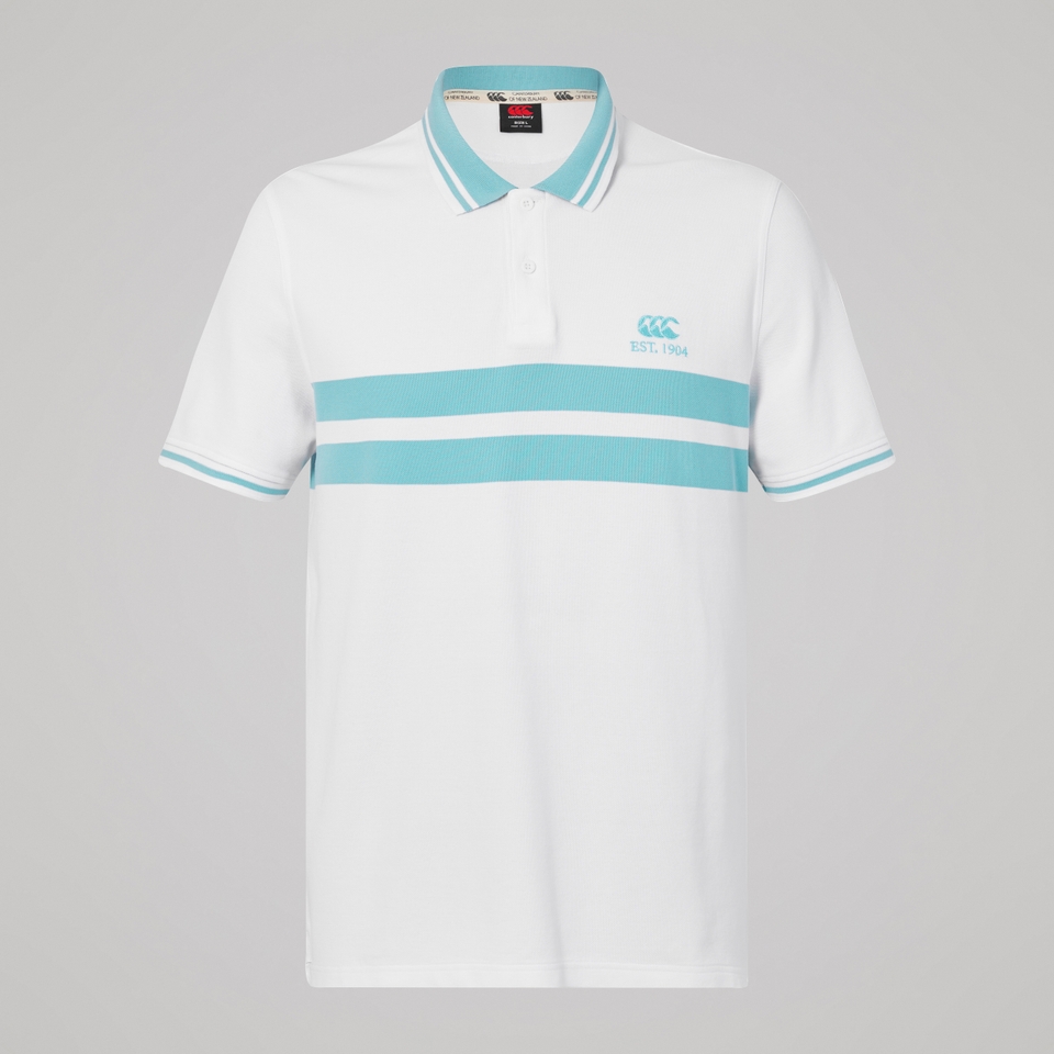 Mens Chest Stripe Polo White