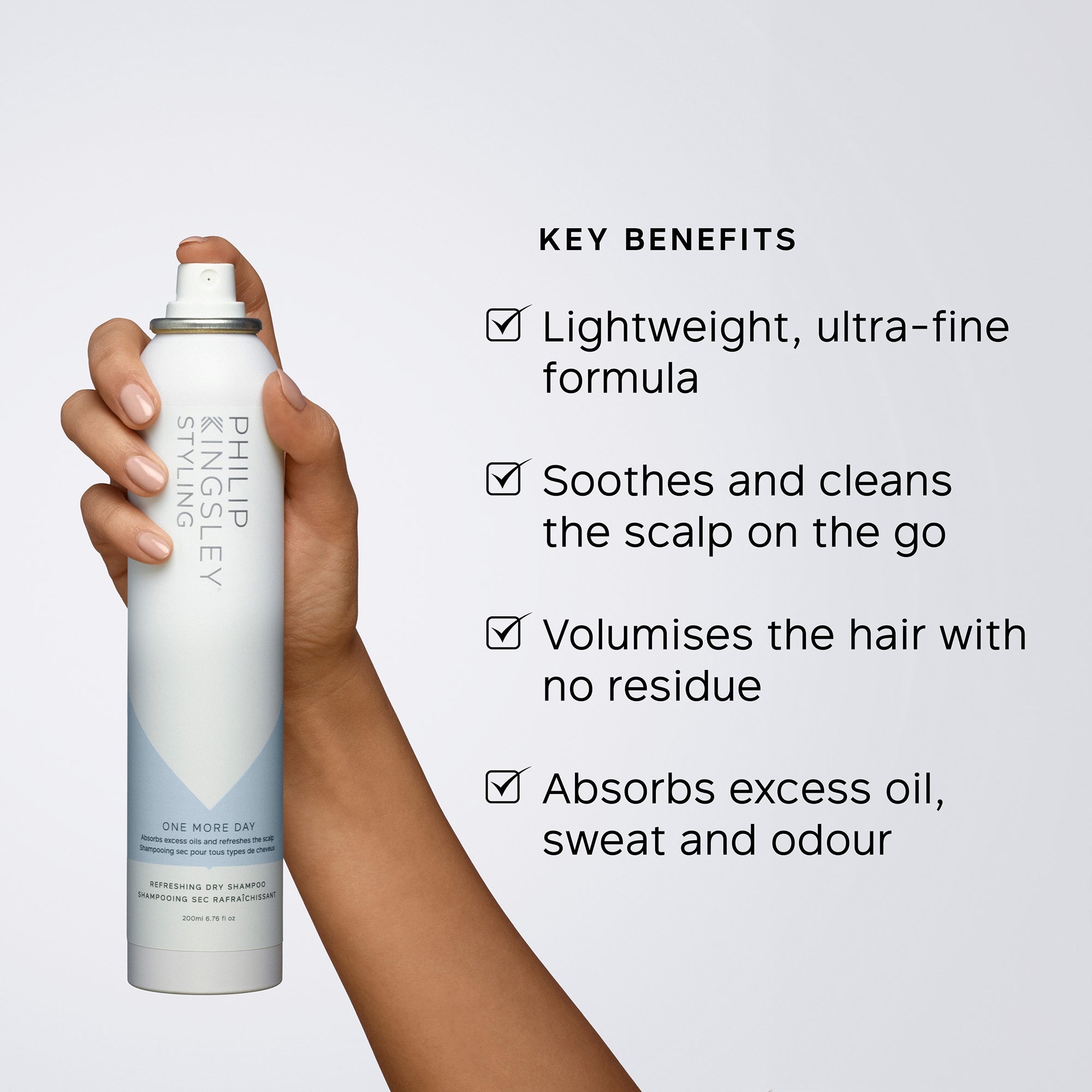 Philip Kingsley | One More Day Refreshing Dry Shampoo Spray |Leave-In, No Rinse Dry Shampoo |Oil Absorbing, Cleansing, Volumizing |Cleanse Between Washes for Oily All Hair Types | 200ml