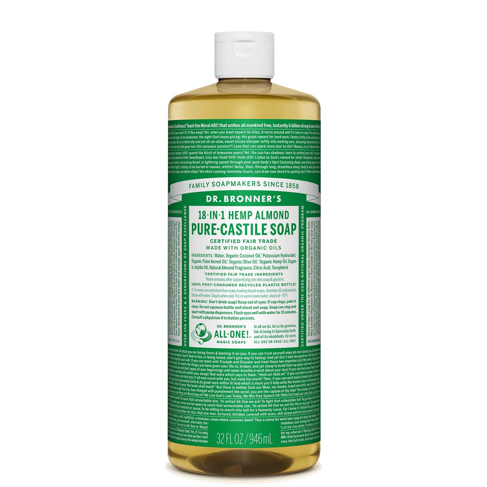 Dr. Bronner's Pure Castile Liquid Soap - Almond 946ml | LOOKFANTASTIC