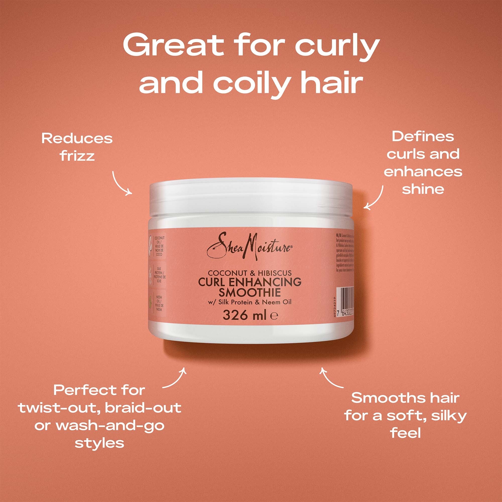 OKAY Pure Naturals Kokosnuss Anti-Frizz Hair Smoothie | 17oz (0,48 Kg) | Für Glatte, Definierte Locken & Glanz