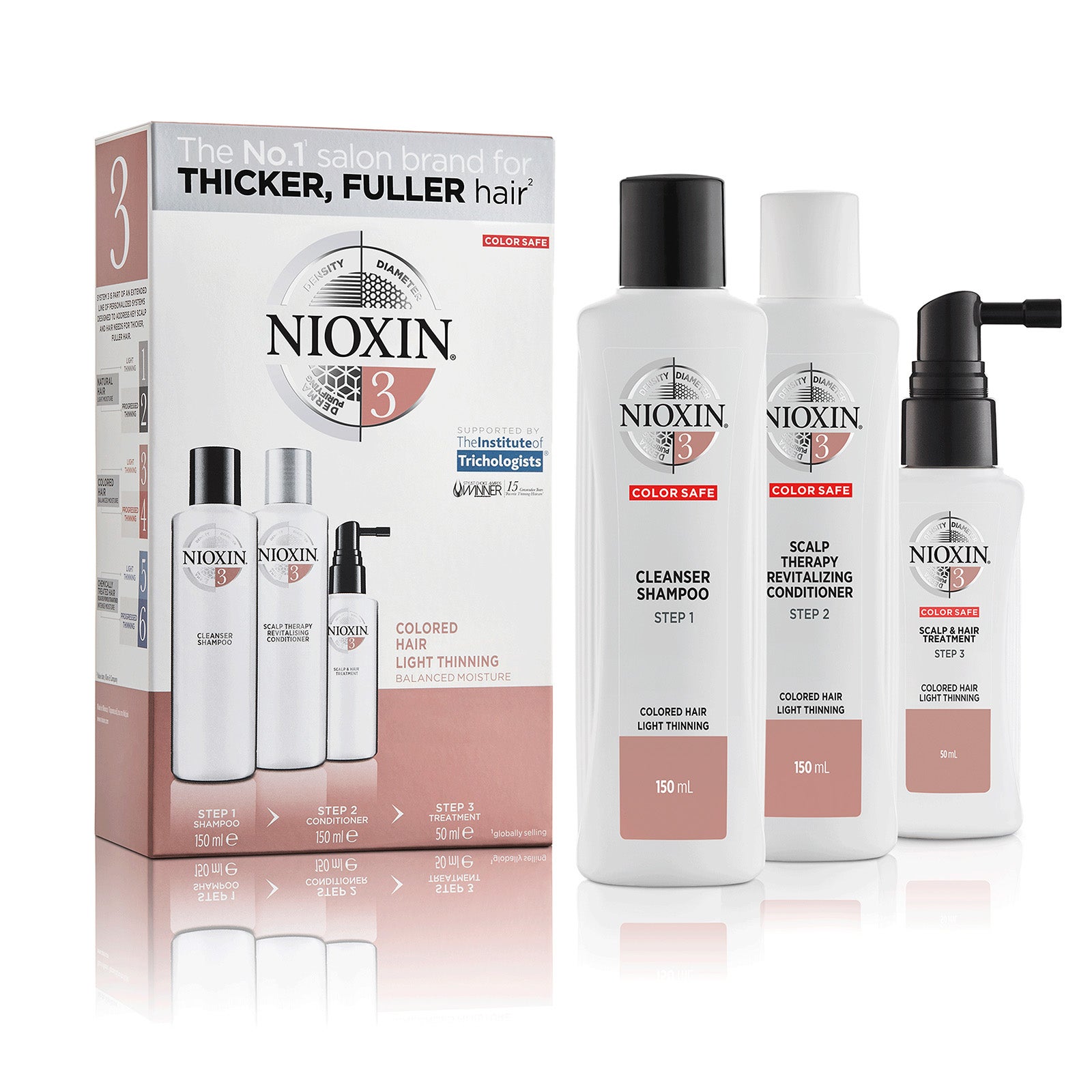 Nioxin System Kit NIOXIN 3-Part System 3 Trial Kit for Coloured Hair with Light Thinning ...