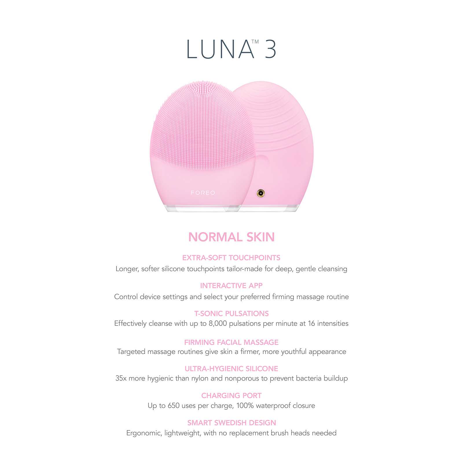 FOREO LUNA 3 ピンク ノーマル肌用 Amazon.com: FOREO LUNA 3 Facial Cleansing Brush | Normal Skin