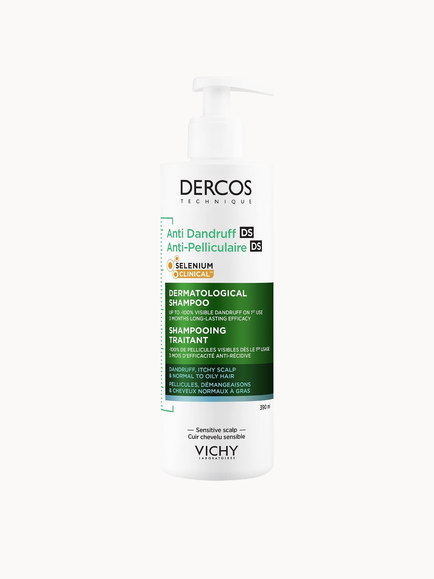 Vichy Dercos Technique Anti-Dandruff Purifying Shampoo for Sensitive, Oily Hair and Scalp 390ml