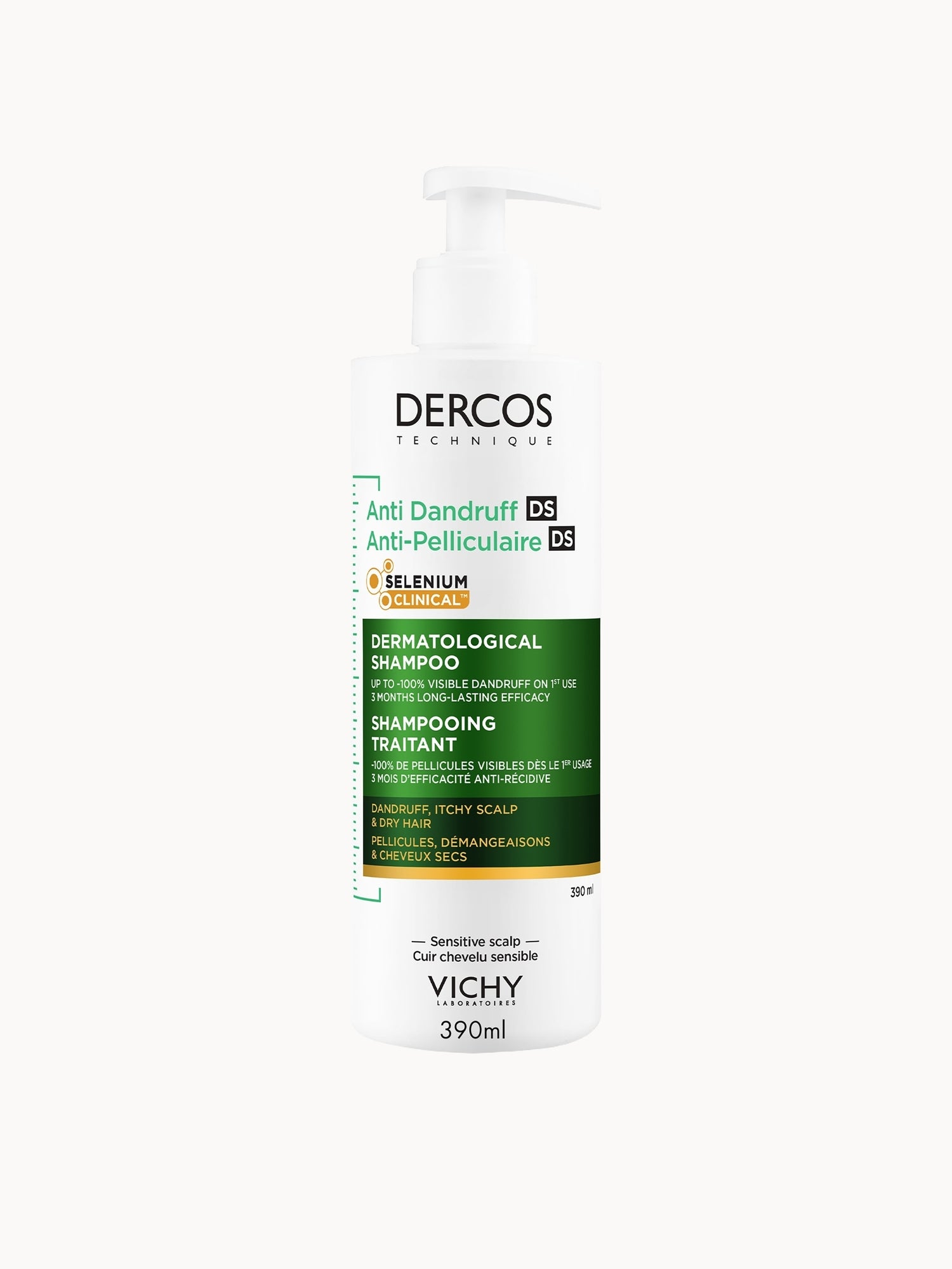 Vichy Dercos Technique Anti-Dandruff Purifying Shampoo for Sensitive, Dry Hair and Scalp 390ml