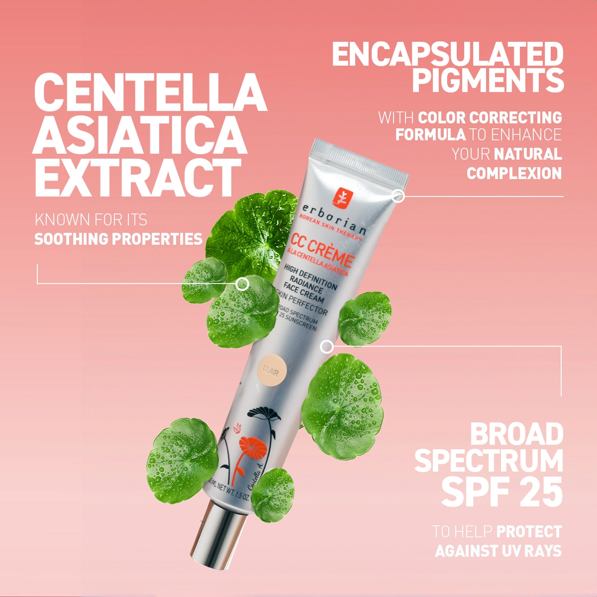 CC Crème Erborian à La Centella Asiatica - 45ml - Maquillage Haute Définition & Illumination - Neuf