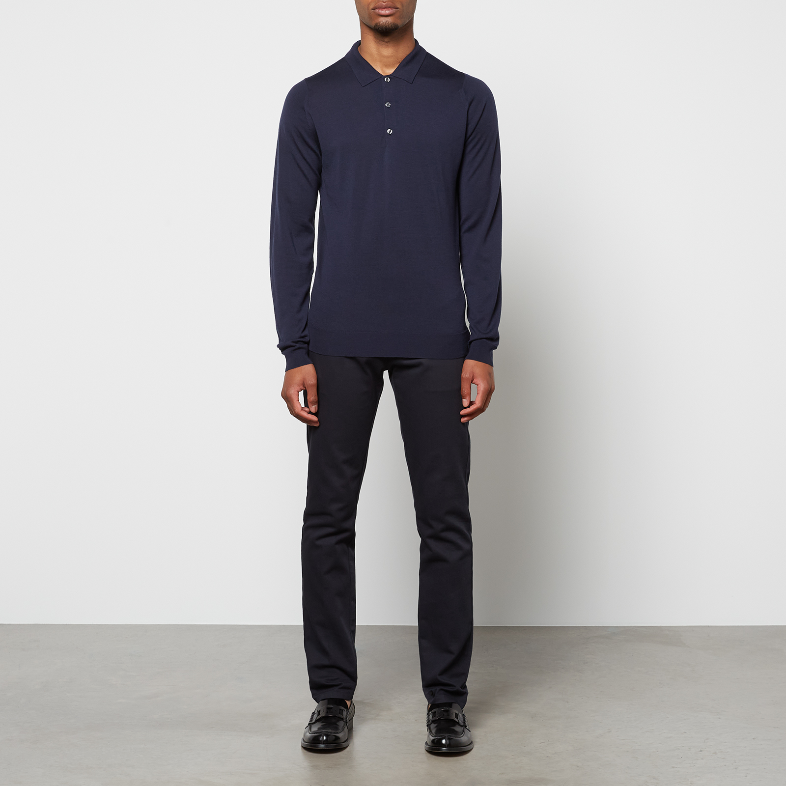 John Smedley Men's Belper Long Sleeve Polo Shirt - Midnight