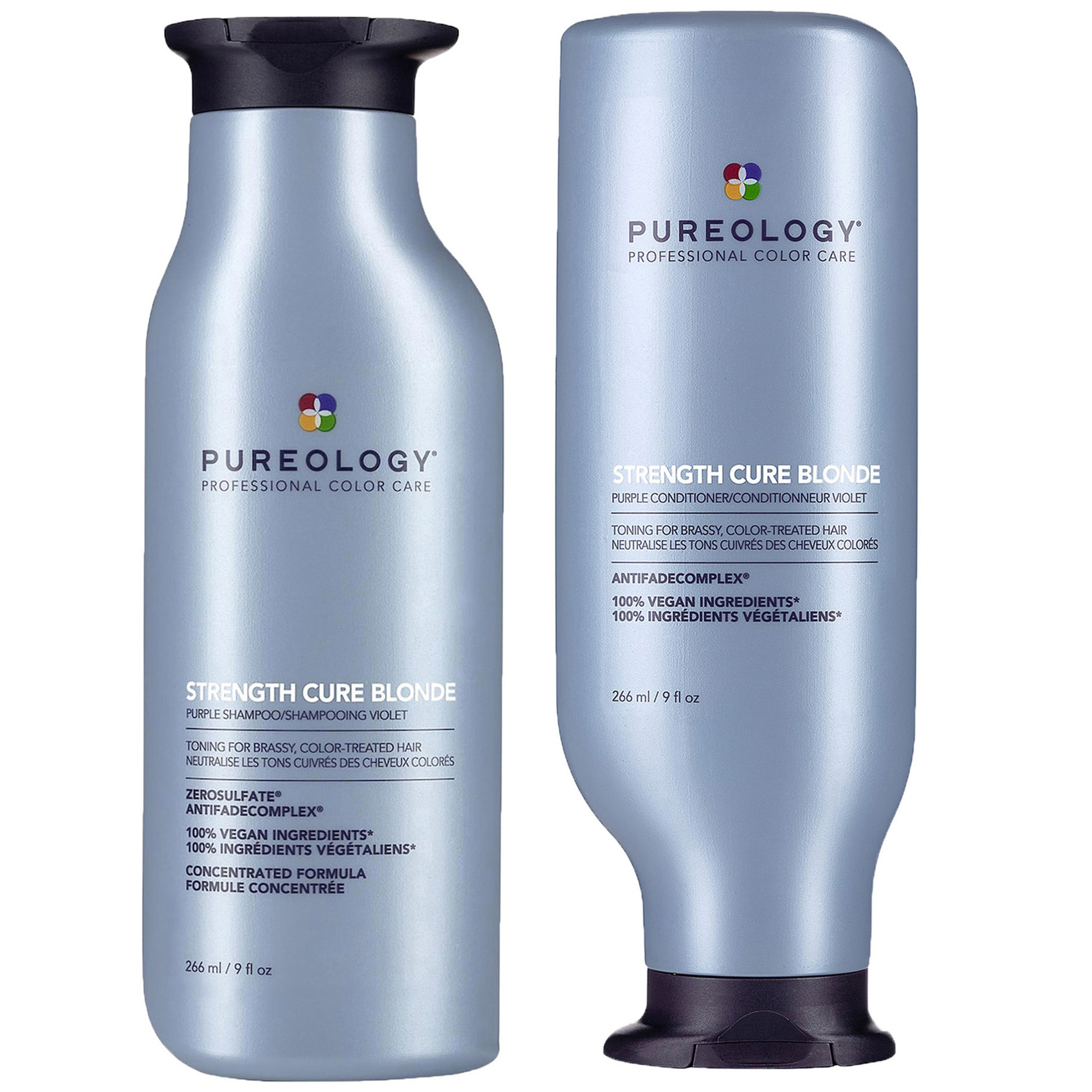 Pureology Strength Cure Blonde Purple Shampoo & Conditioner Bundle | For Blonde & Lightened Color-Treated | Sulfate-Free | Vegan | Updated Packaging | 9 Fl. Oz