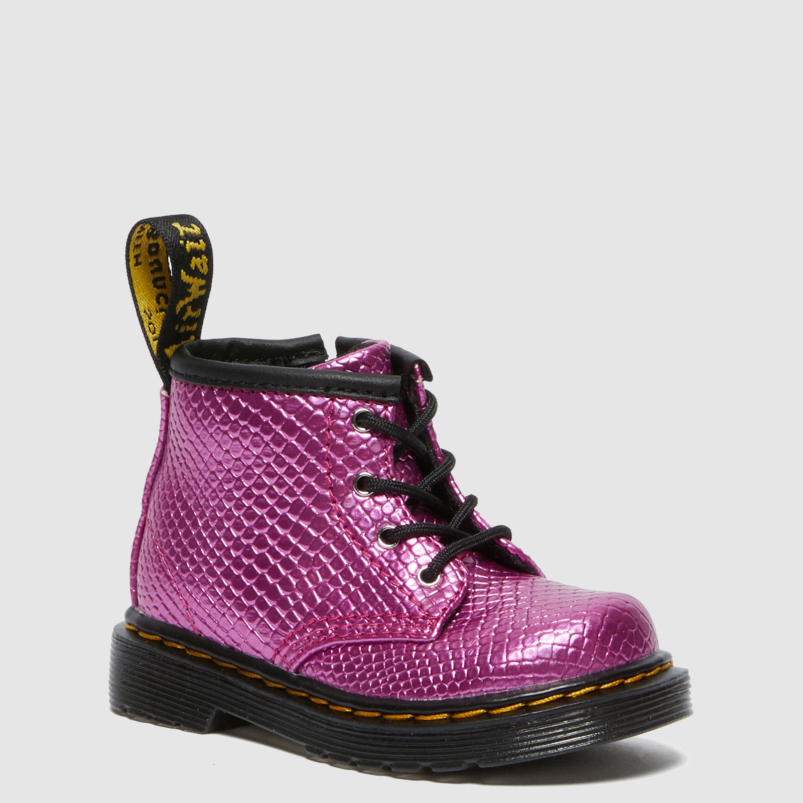 Dr. Martens Babies 1460 Patent Lamper Lace Up Boots Pink Reptile Emboss UK 3 Baby Allsole