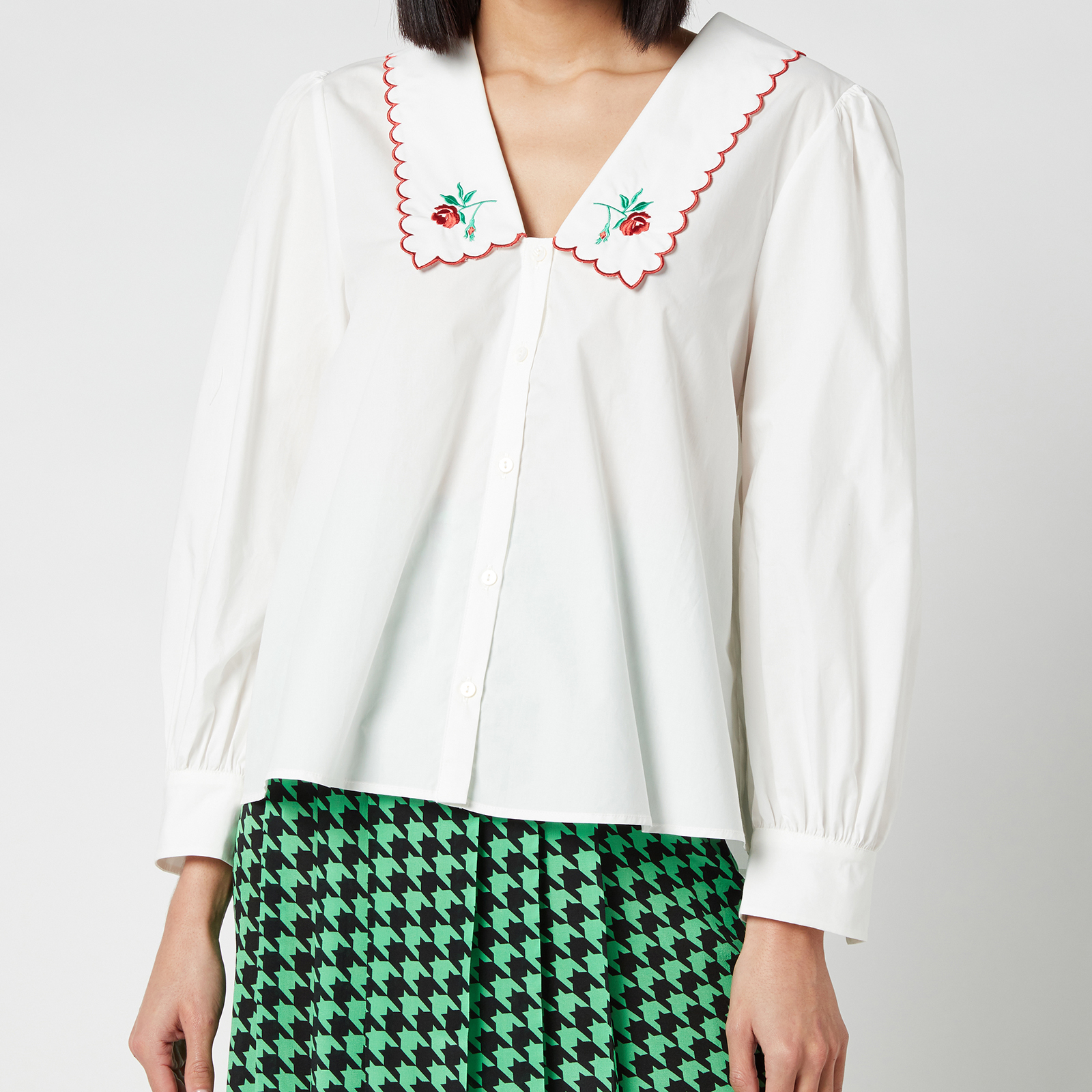 EMBROIDERED COLLAR TOP - Ecru | ZARA United States