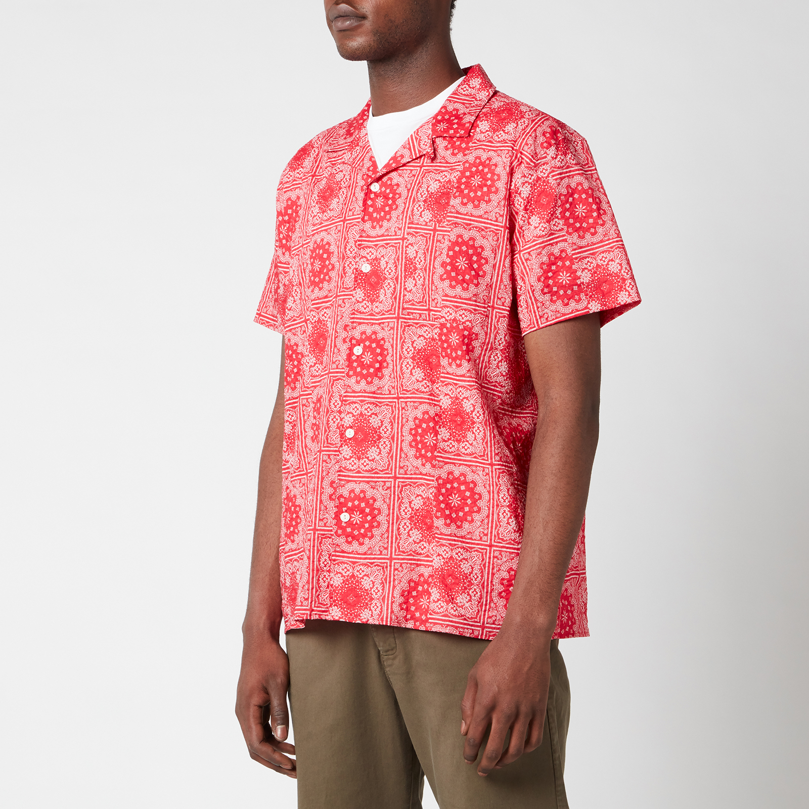 YMC Men's Malick Bandana Short Sleeve Shirt - Red | Coggles