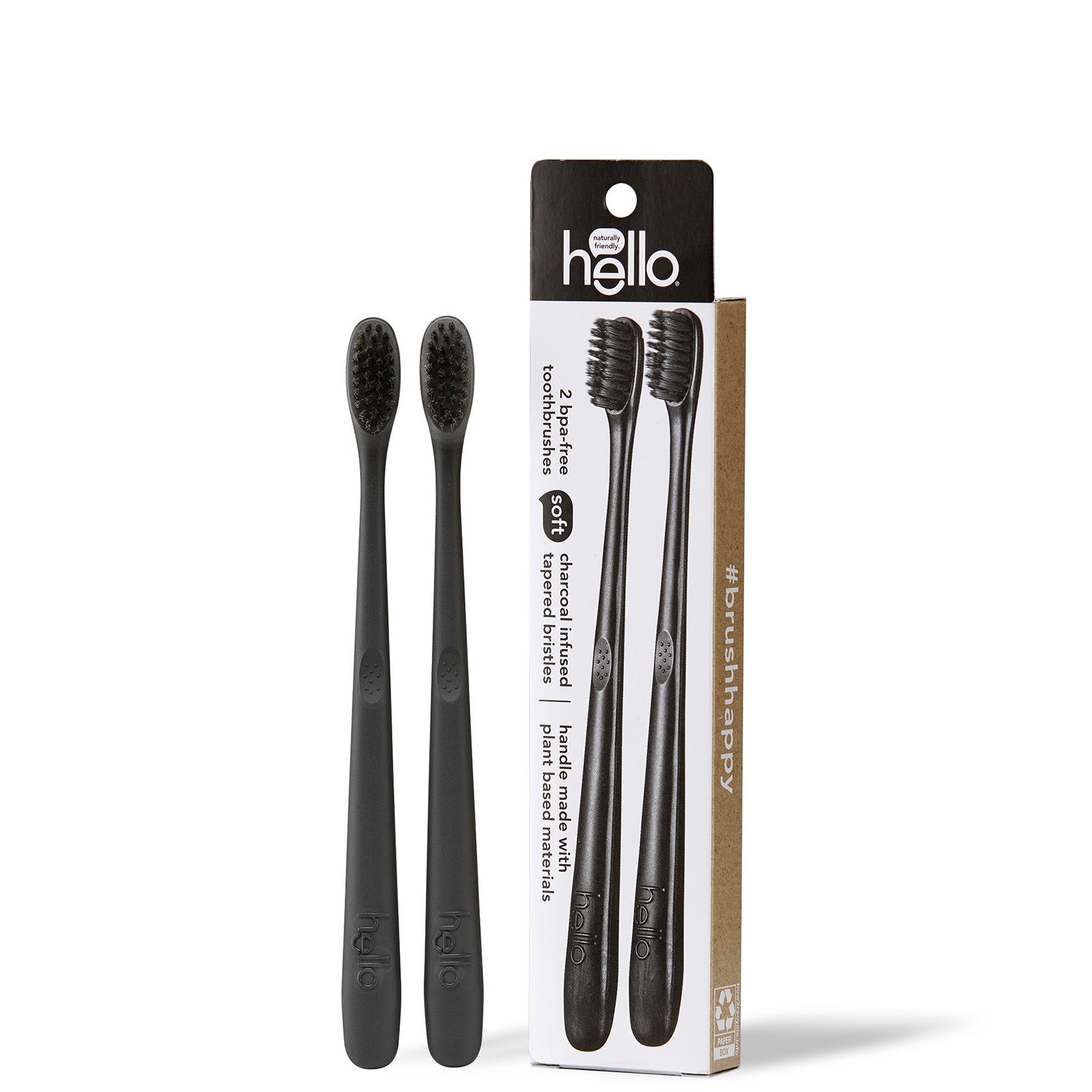 hello Activated Charcoal Infused Bristle Toothbrush - Black (2 Pack ...