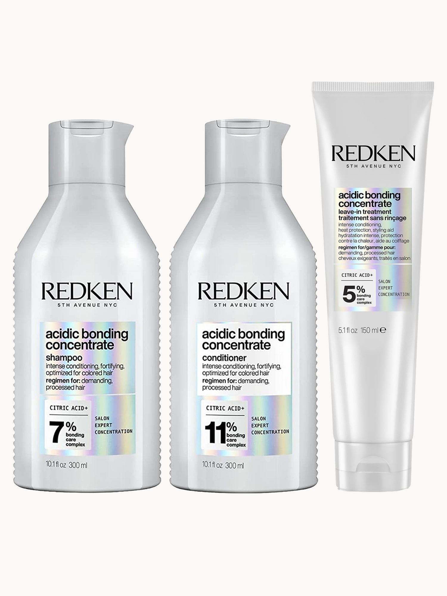 Redken Acidic Bonding Concentrate Shampoo 300ml, Conditioner 300ml and Leave-In Treatment 150ml Bond Repair Bundle