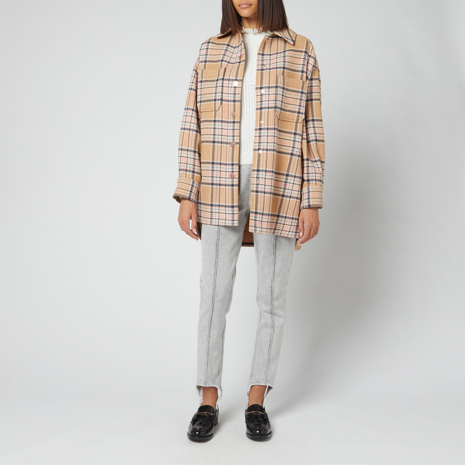 【関税&送料込】Chloe Single-Breasted Checked Brown Wool Jac Checked double-breasted virgin wool coat in brown - Chloe