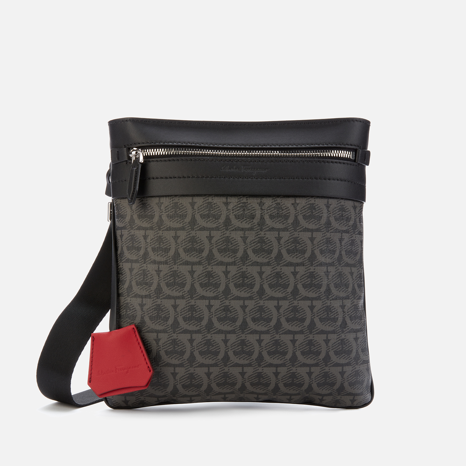 【FERRAGAMO】Double Gancini Flap Shoulder Bag/全国送料込み Ferragamo Men's Gancini Shoulder Bag - Black/Grey | Coggles