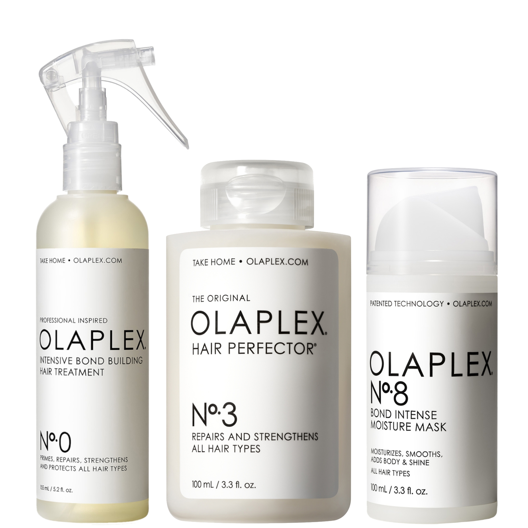 OLAPLEX トリートメントセット No.0 No.3 No.8 Olaplex No.0, No.3 and No.8 Bundle | LOOKFANTASTIC