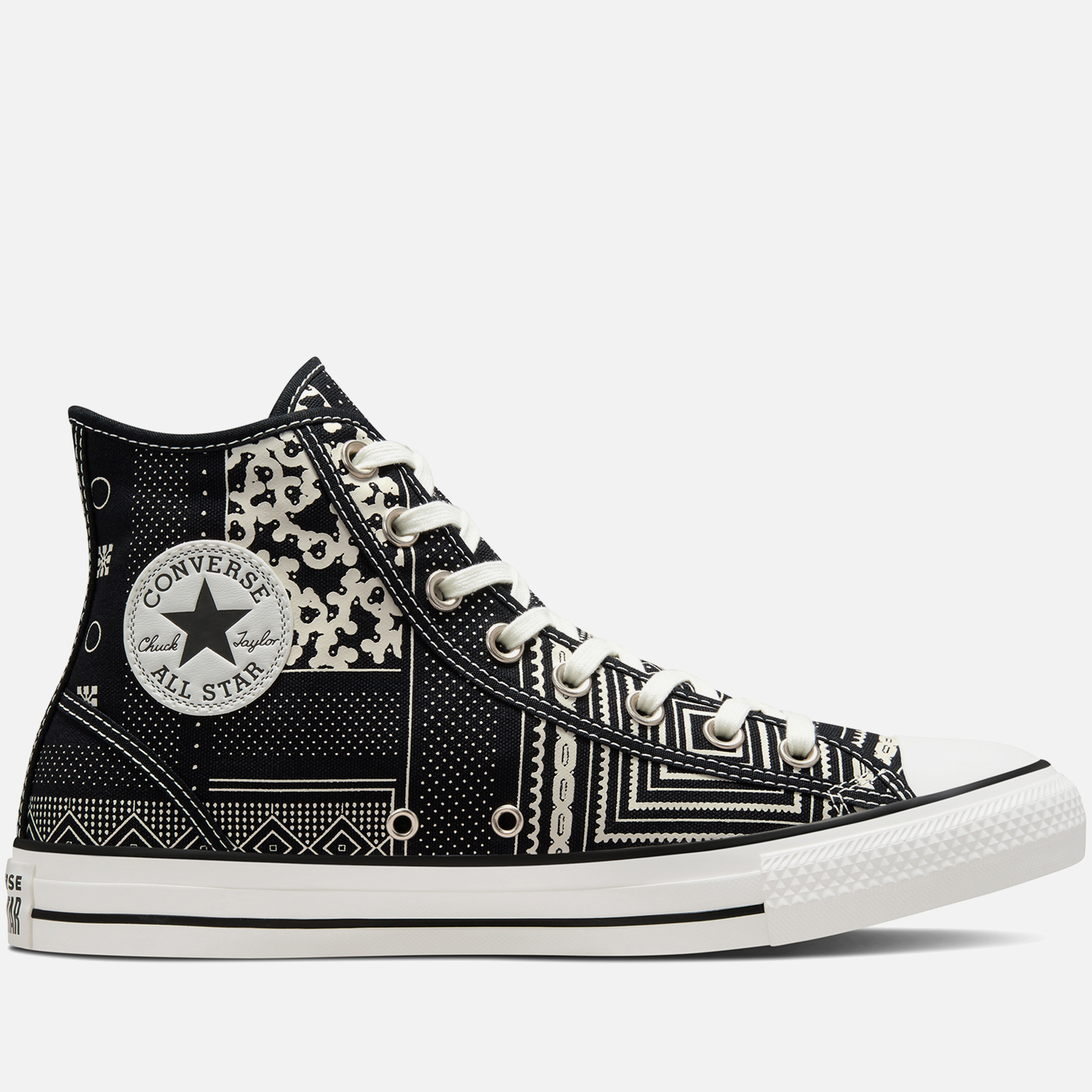 Converse Chuck Taylor All Star Geometric Patchwork Hi Top Trainers Black Vintage White Black Allsole