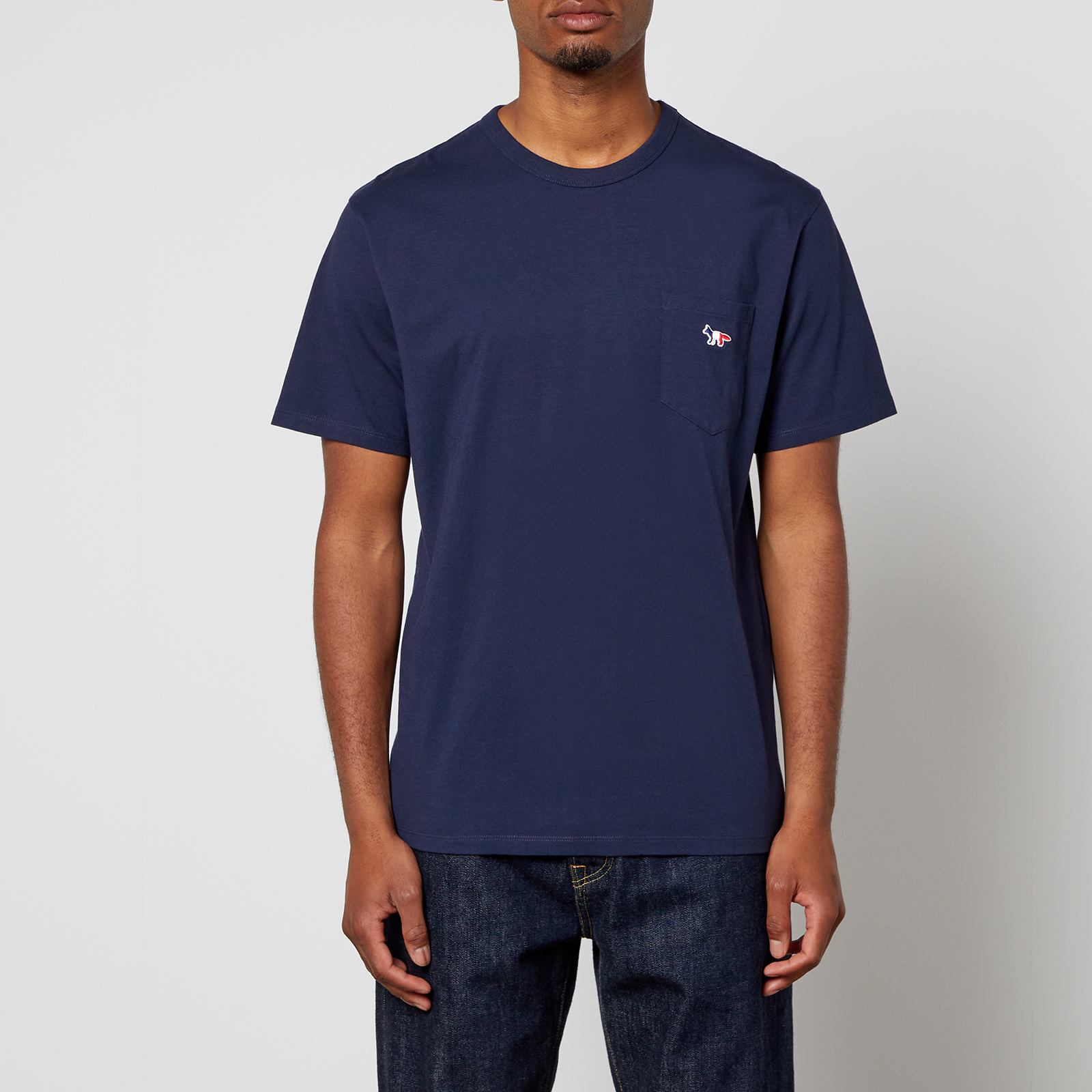 Maison Kitsuné Tricolor Fox Patch Classic Pocket T-Shirt - Navy | Coggles