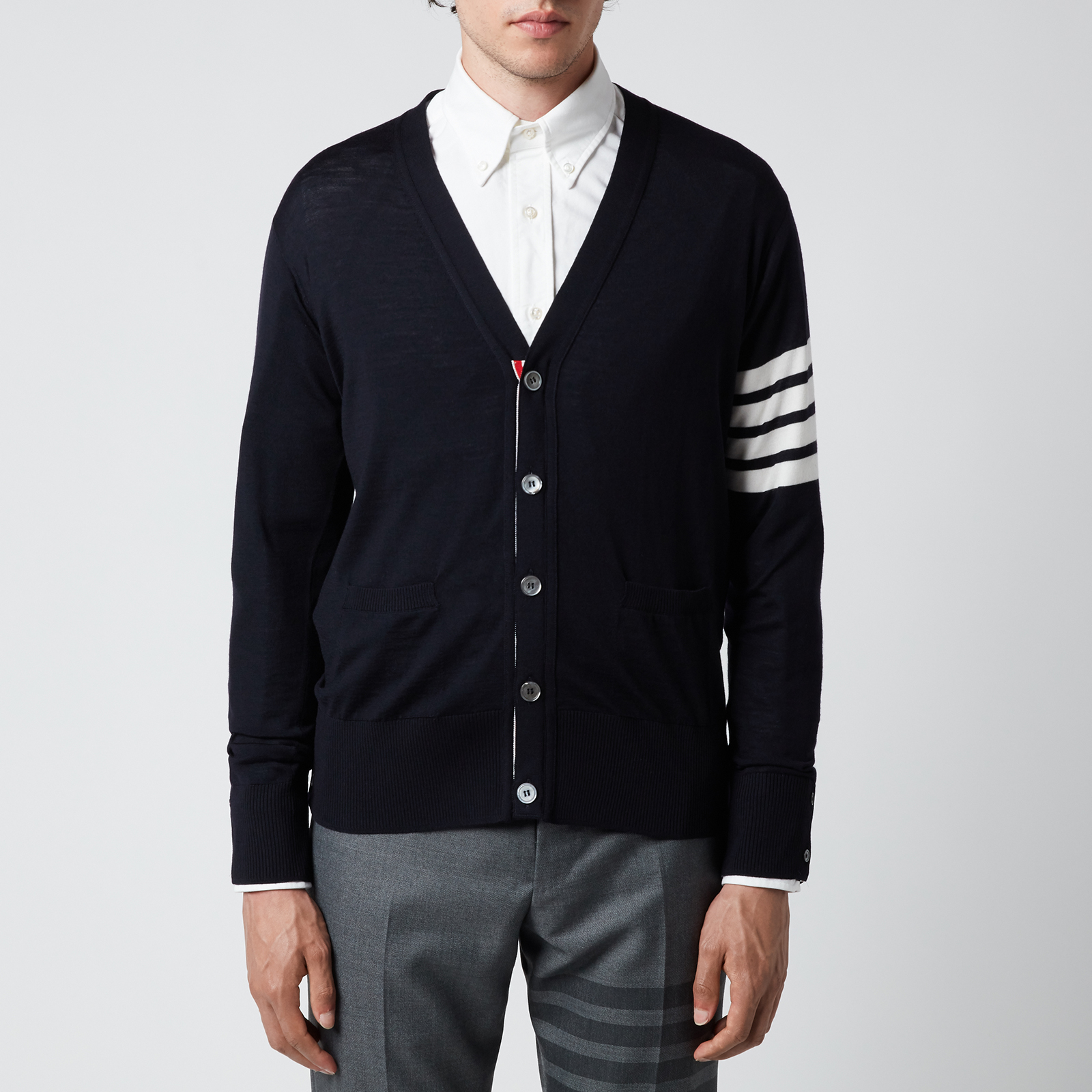 Thom Browne Men's 4-Bar Sustainable Classic V-Neck Cardigan - Navy ...