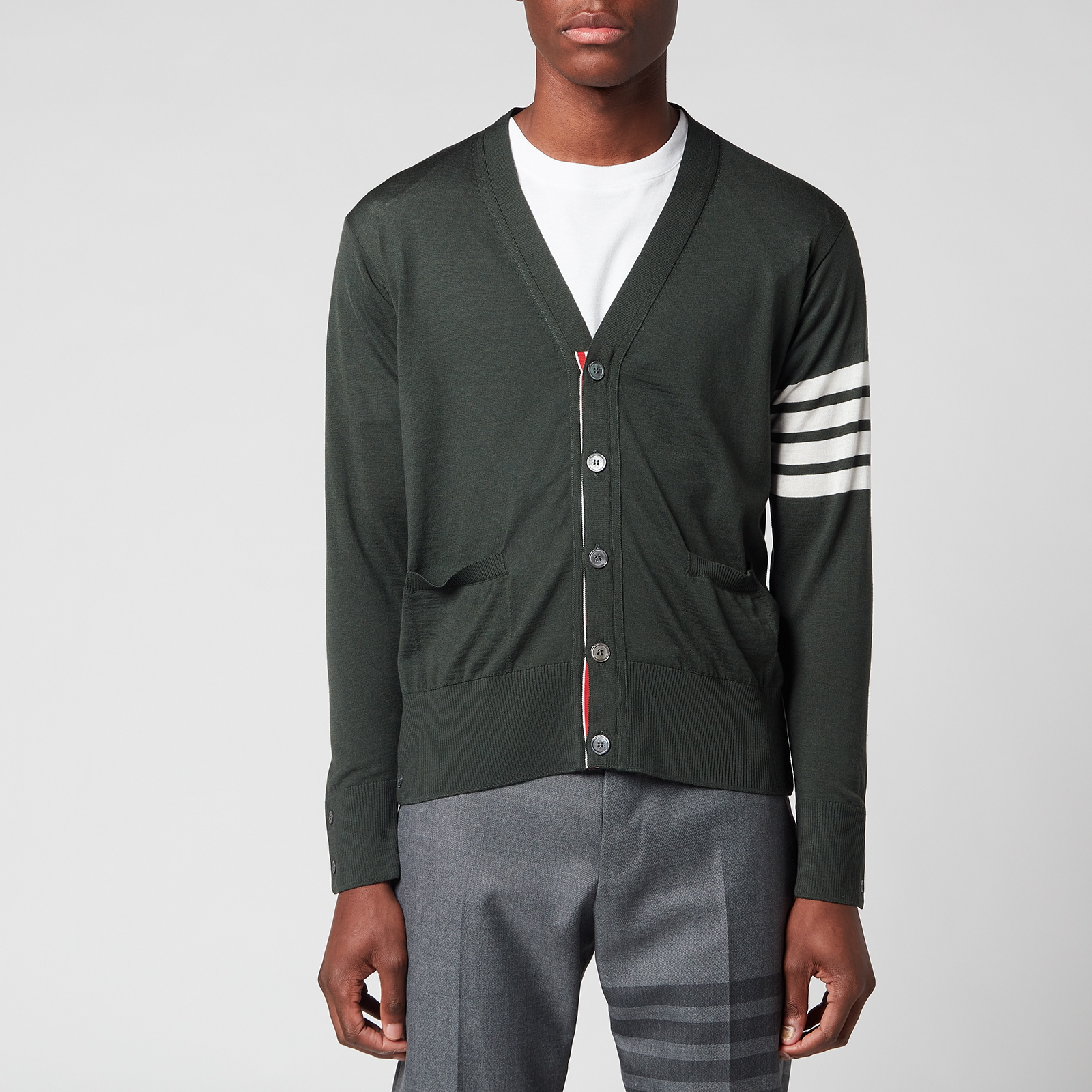 Thom Browne Men's Four-Bar Sleeve Classic V-Neck Cardigan