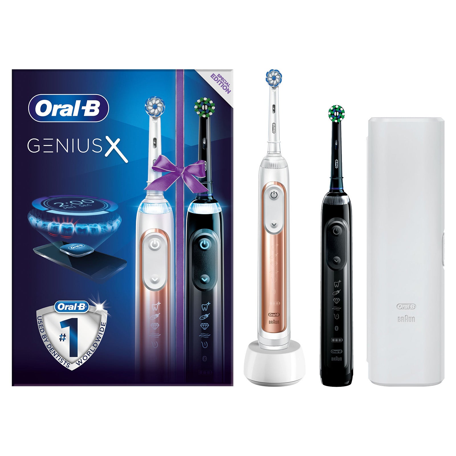 Oral B Genius X Electric Toothbrushes Rose Gold & Black Duo Pack