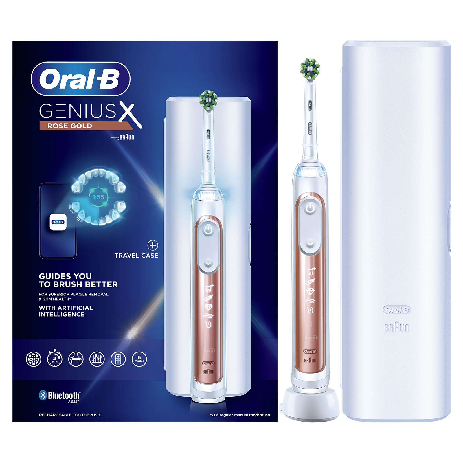 Oral B Genius X Rose Gold Electric Toothbrush with Travel Case