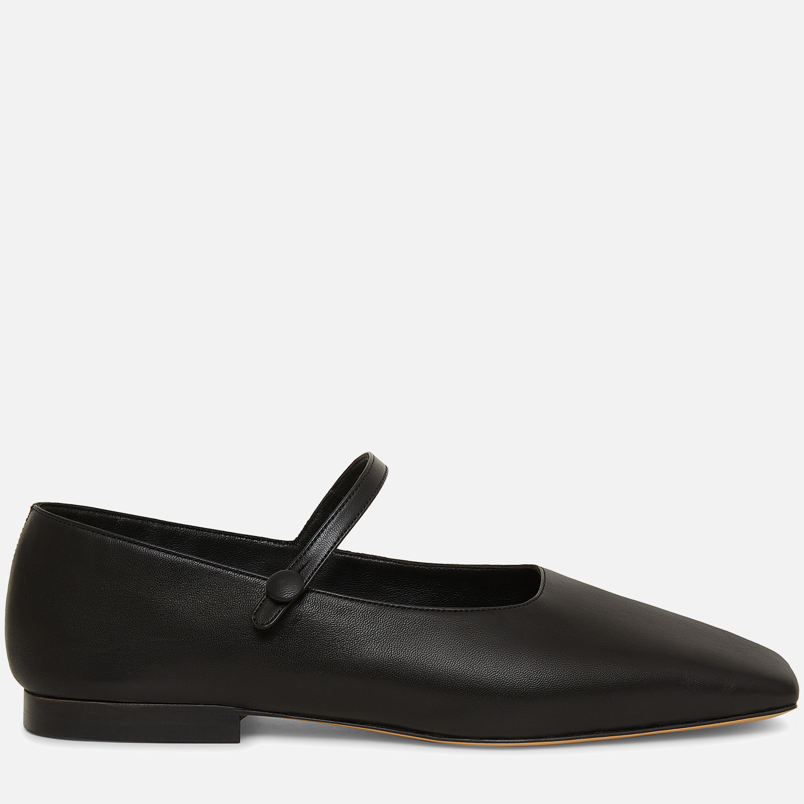 Mansur Gavriel Women's Square Toe Leather Mary Jane Flats - Black | Coggles