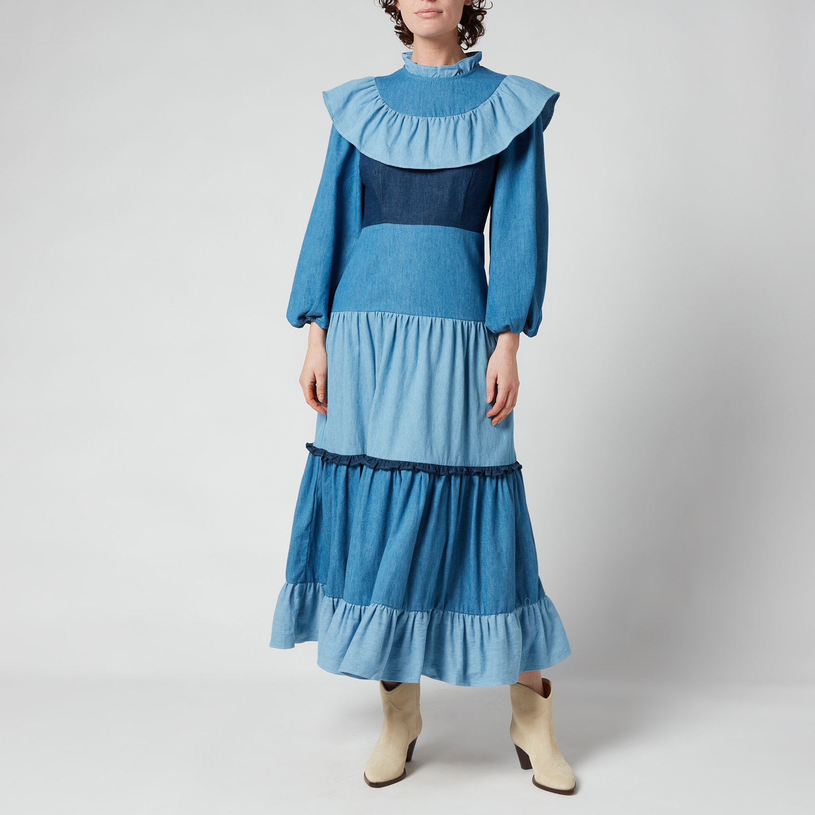 ワンピース RIXO Women Long Skirts 100049412506248 Blue Marilyn Halter Midi Dress in Patchwork Blue