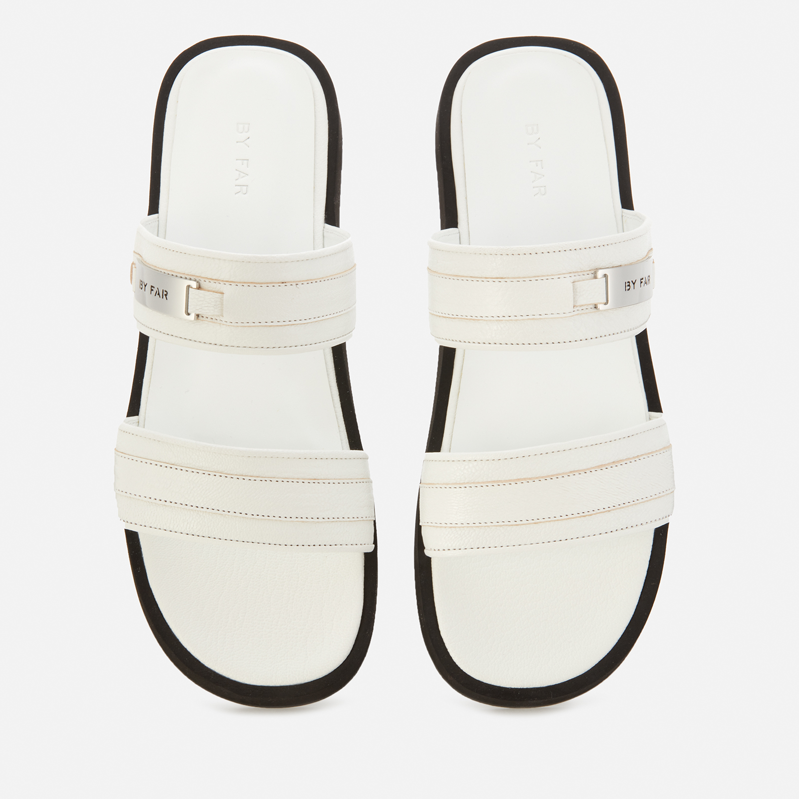 BY FAR Women s Easy Leather Double Strap Sandals White Coggles