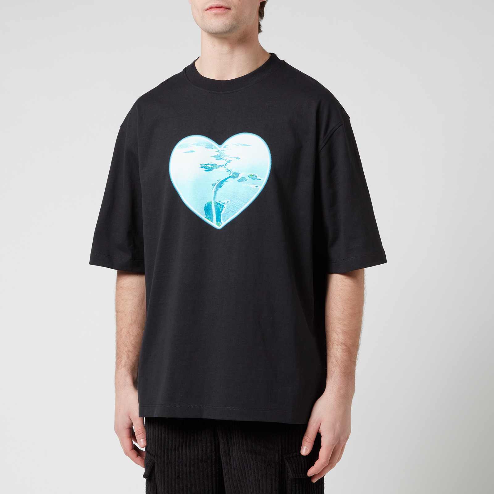Tシャツ・カットソー RONRON UNBALANCE HEART BUTTON LAYERED T SHIRT BLACK UNBALANCE HEART BUTTON LAYERED T SHIRT BLACK - RONRON 론론