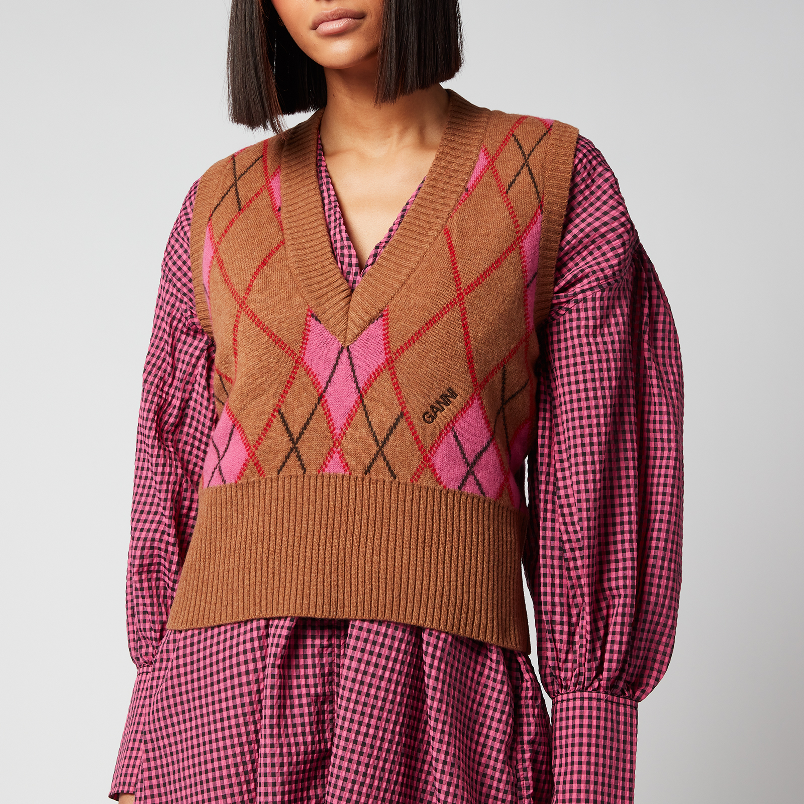 Ganni Women's Harlequin Knit Sweater Vest - Tiger's Eye - XS