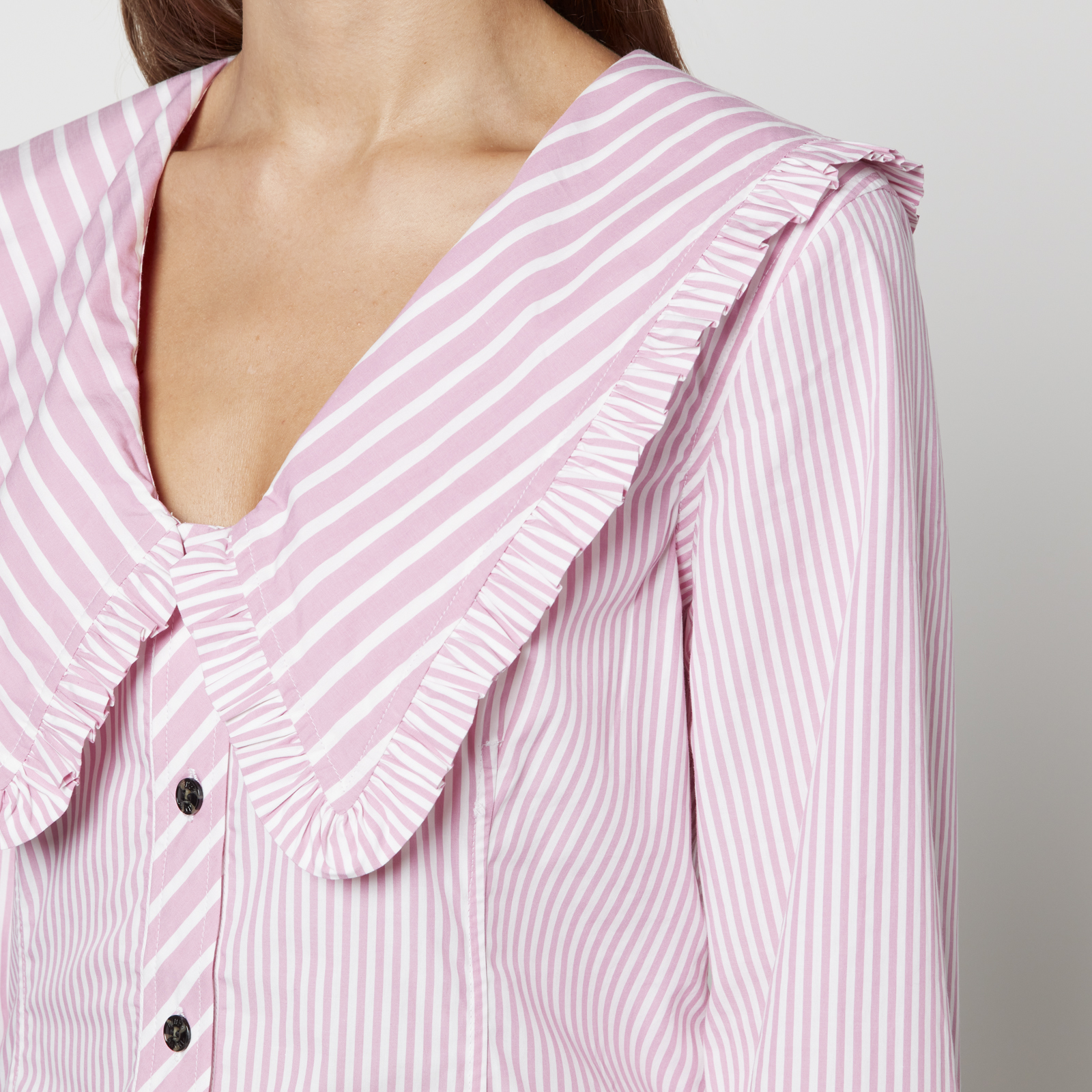 GANNI Stripe Cotton Rhythm Collar Blouse in Multicolour