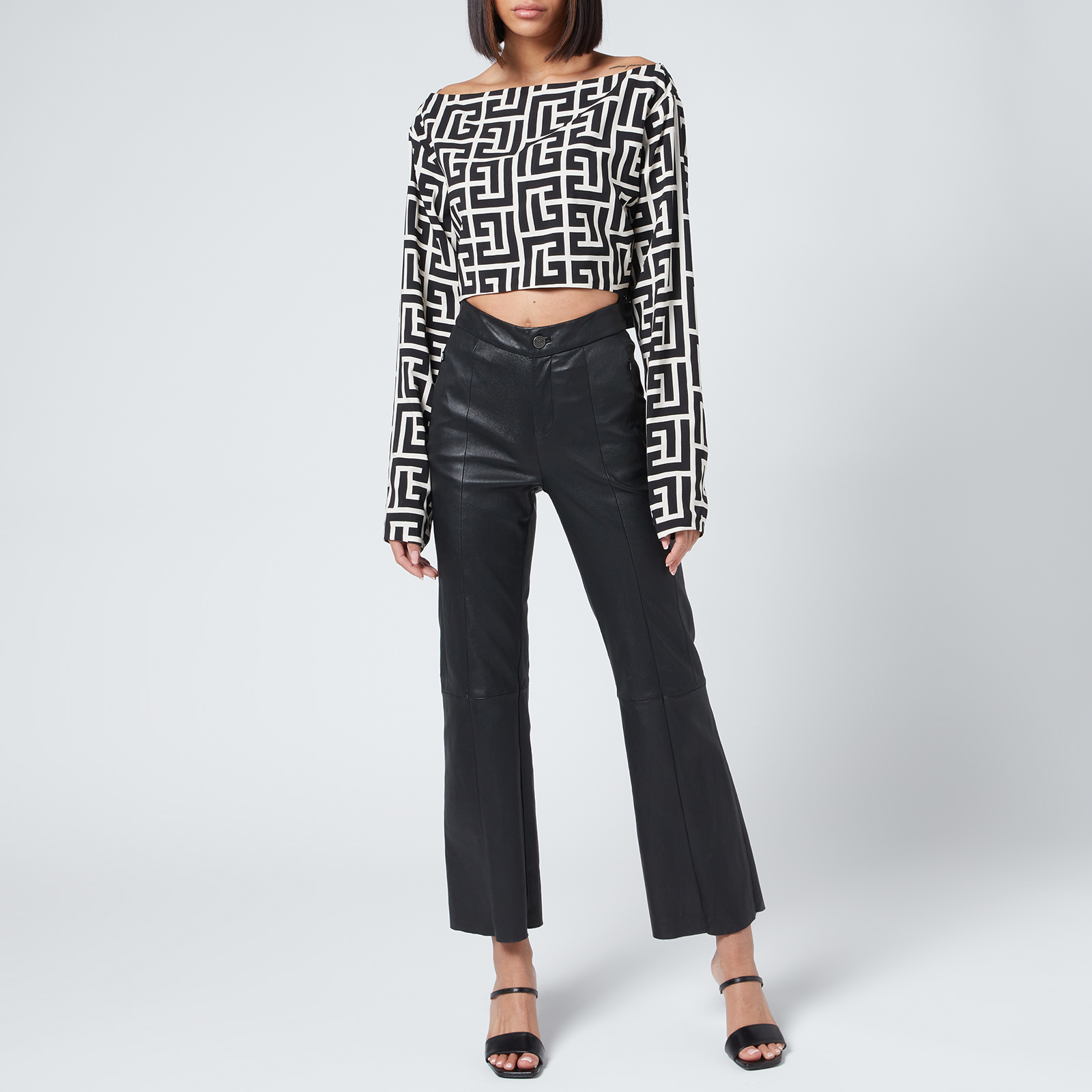 Balmain Women's Axi Monogram Cropped Off Shoulder Top