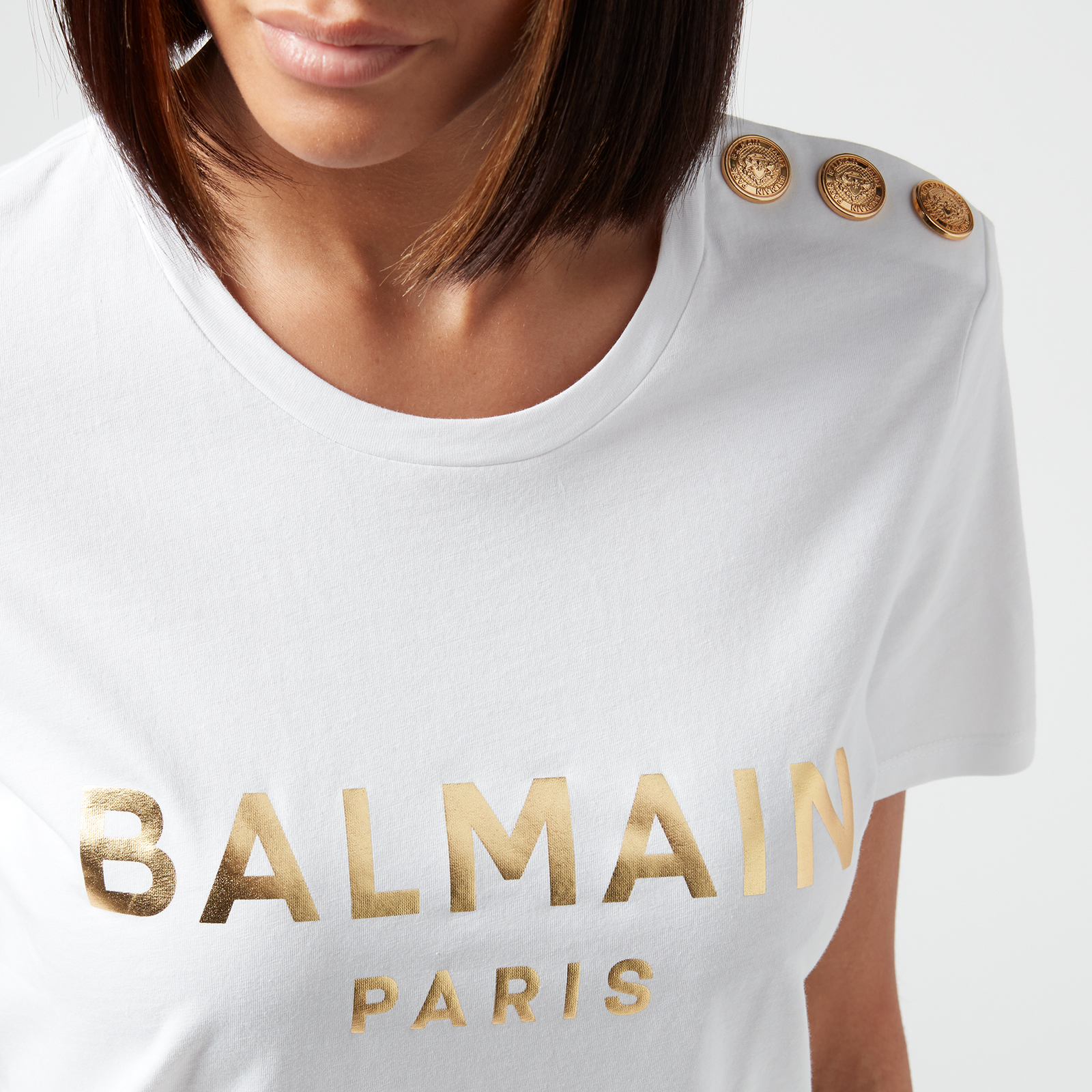 Balmain Women's 3 Button Metallic Printed Balmain T-Shirt