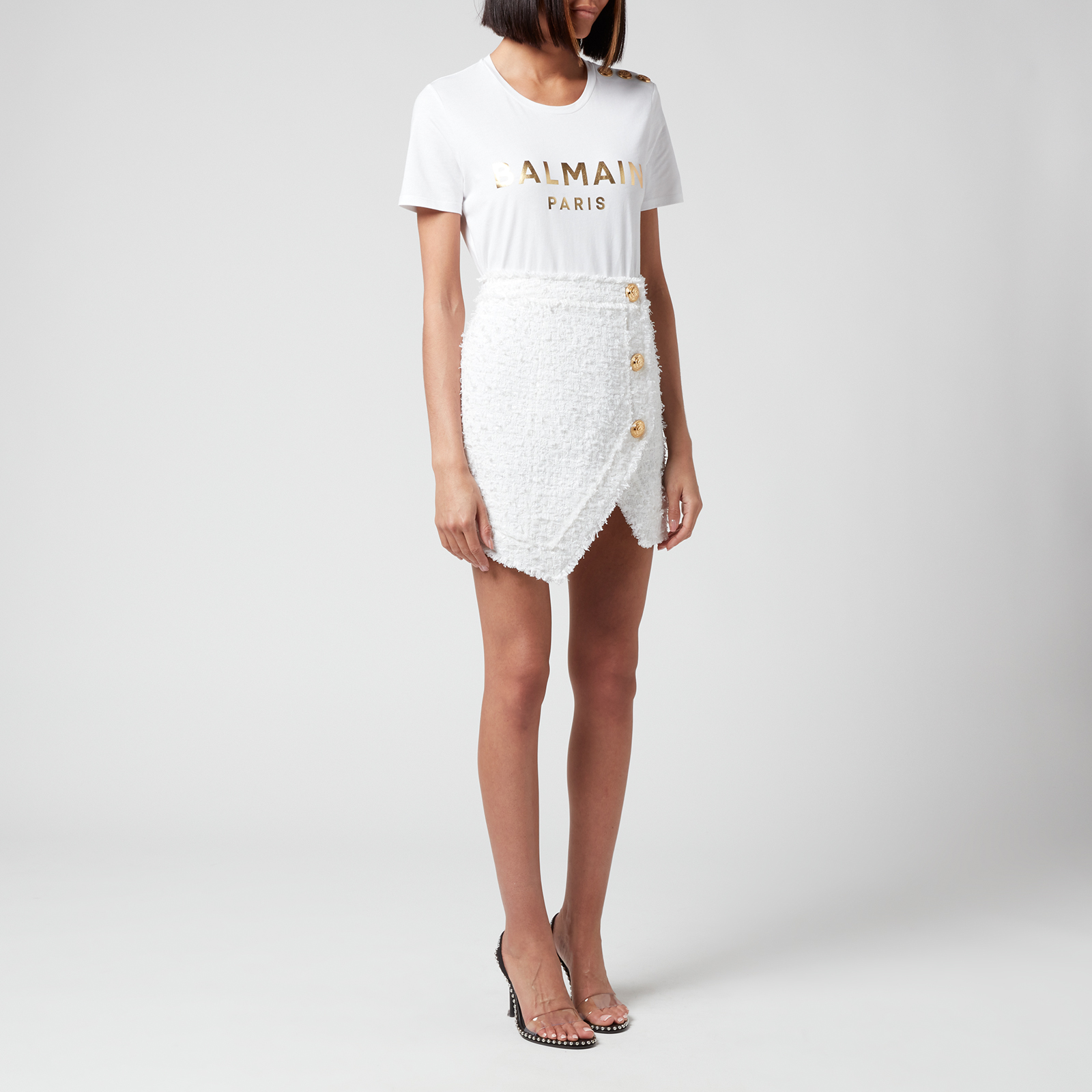 Balmain Women's 3 Button Metallic Printed Balmain T-Shirt Balmain Women's 3 Button Metallic Printed Balmain T-Shirt