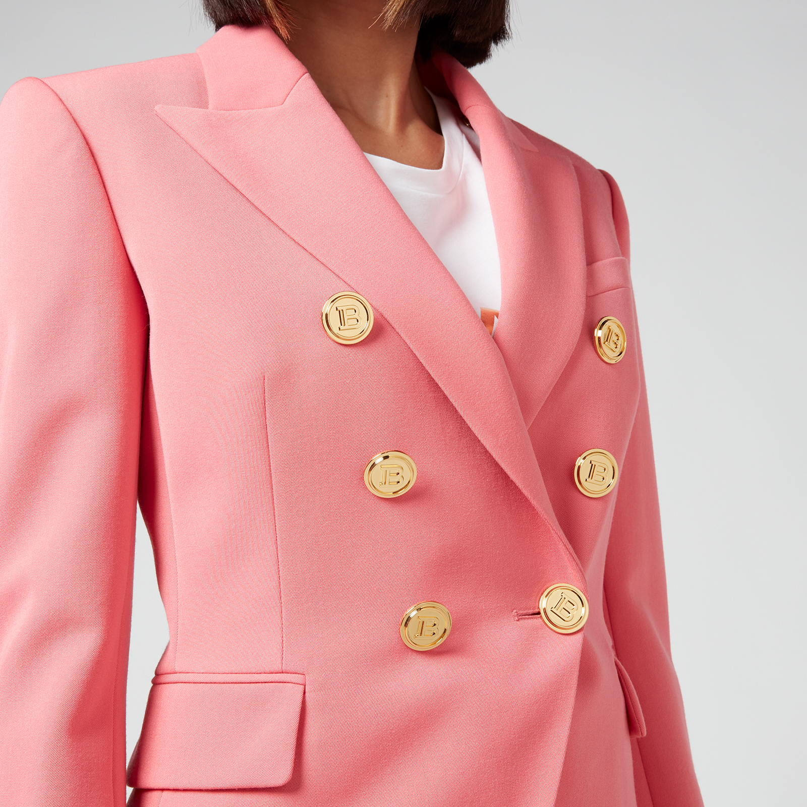 【関税込み】Balmain ピンク 6ボタン テーラードジャケット Balmain Pink Wool 6-Button Jacket - Size 36 ○ Labellov