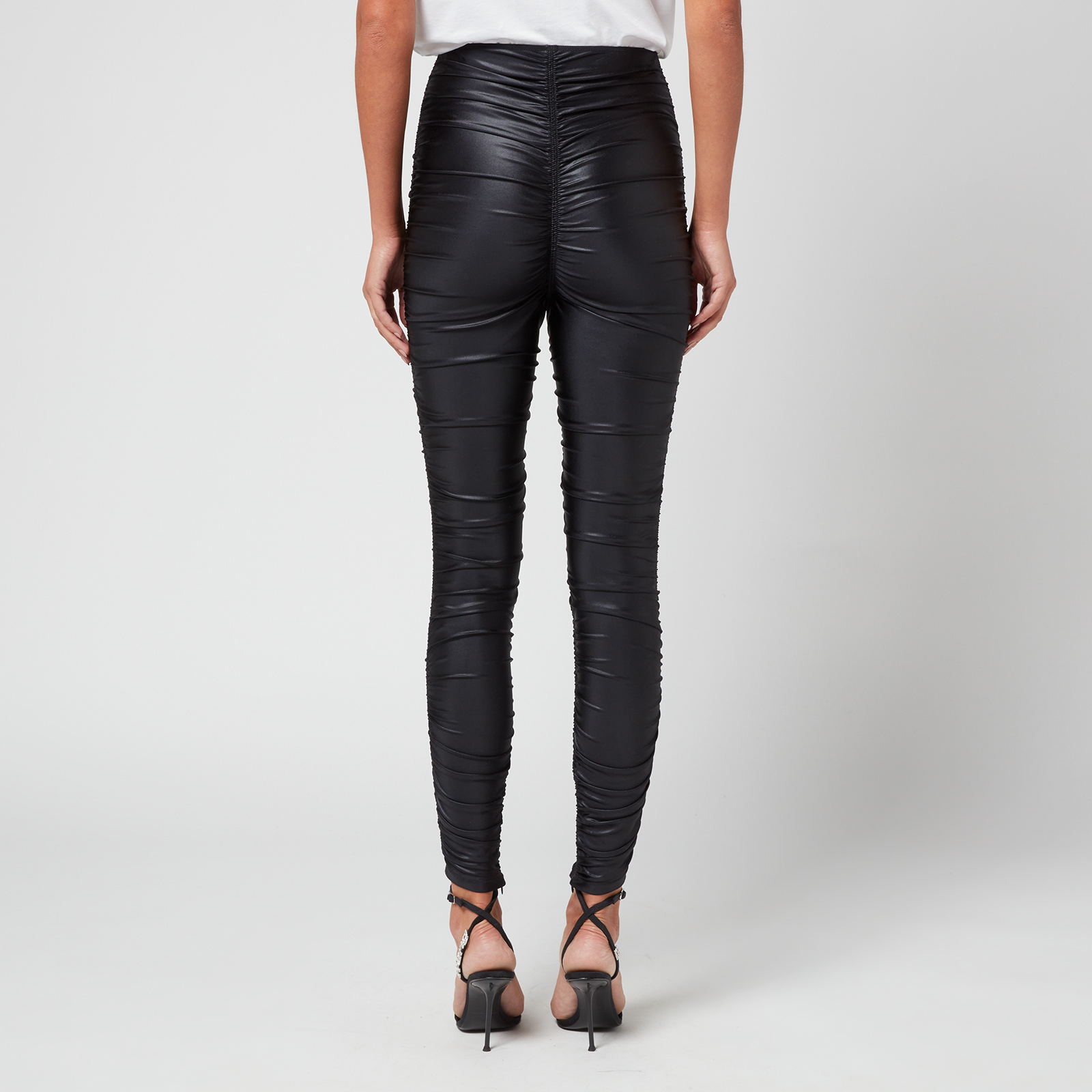Alexander Wang Women's Ruched High Waisted Leggings With Reflective Logo -  Black