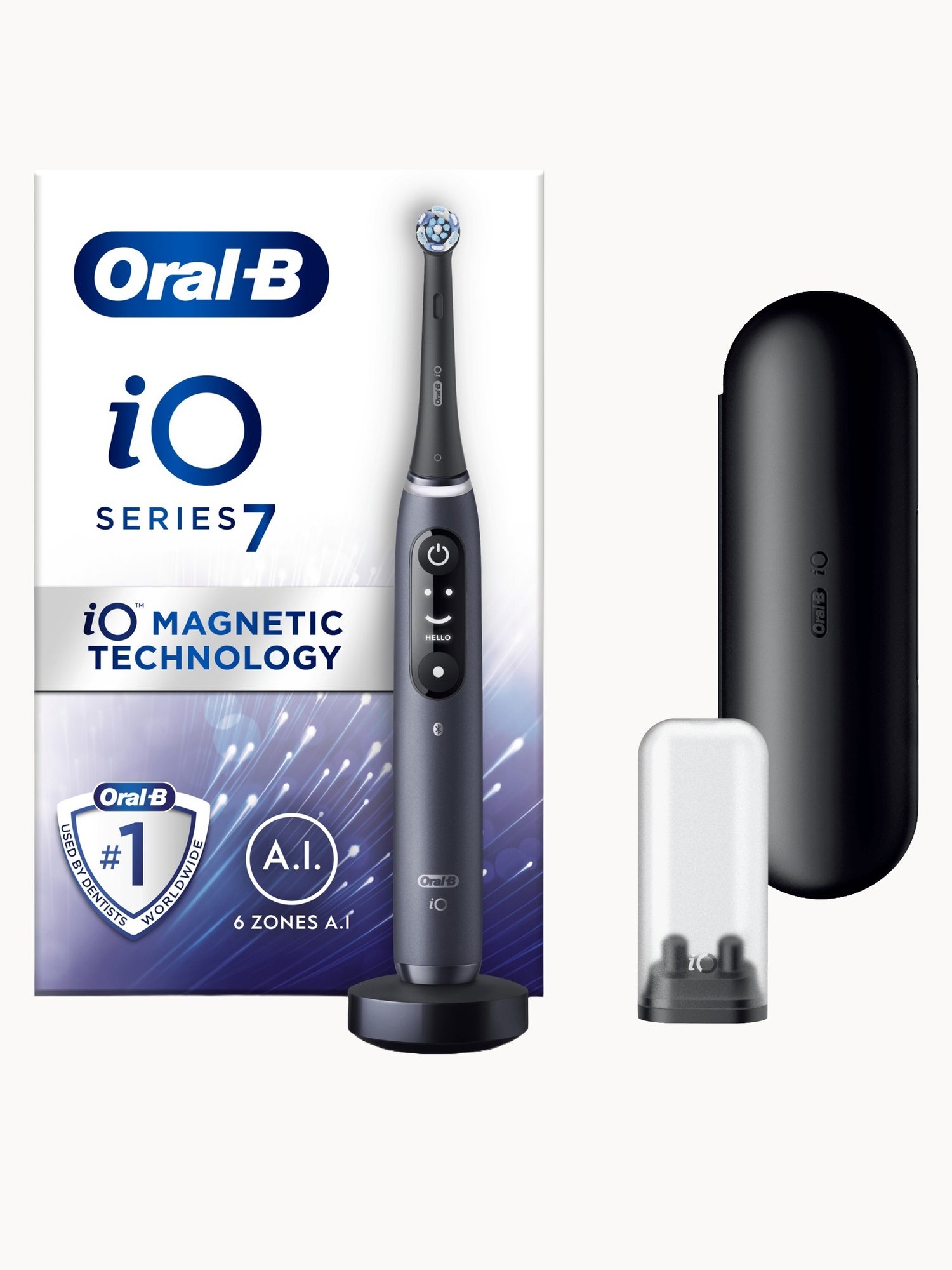 Oral B iO7 Black Electric Toothbrush with Travel Case | LOOKFANTASTIC