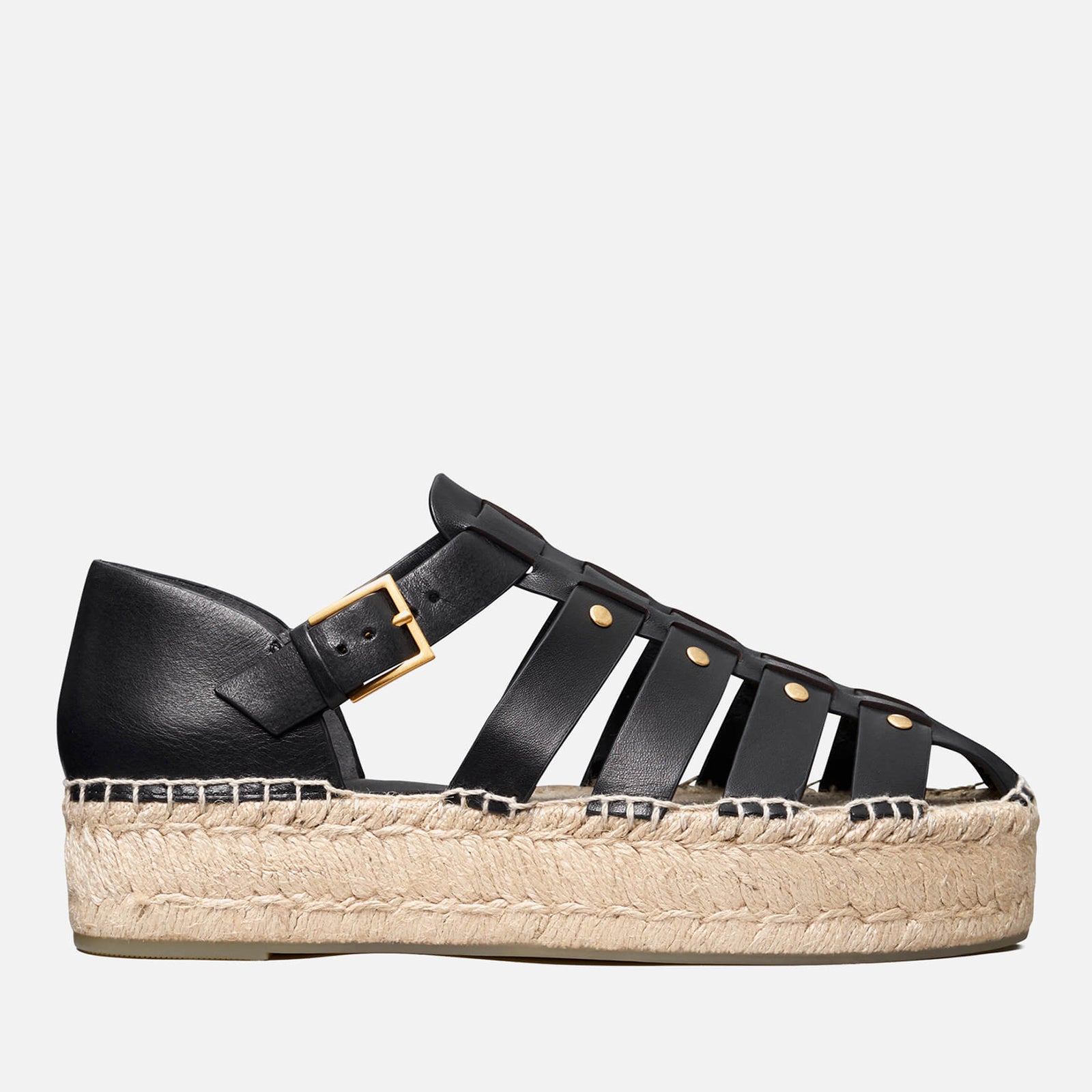 black leather platform espadrilles