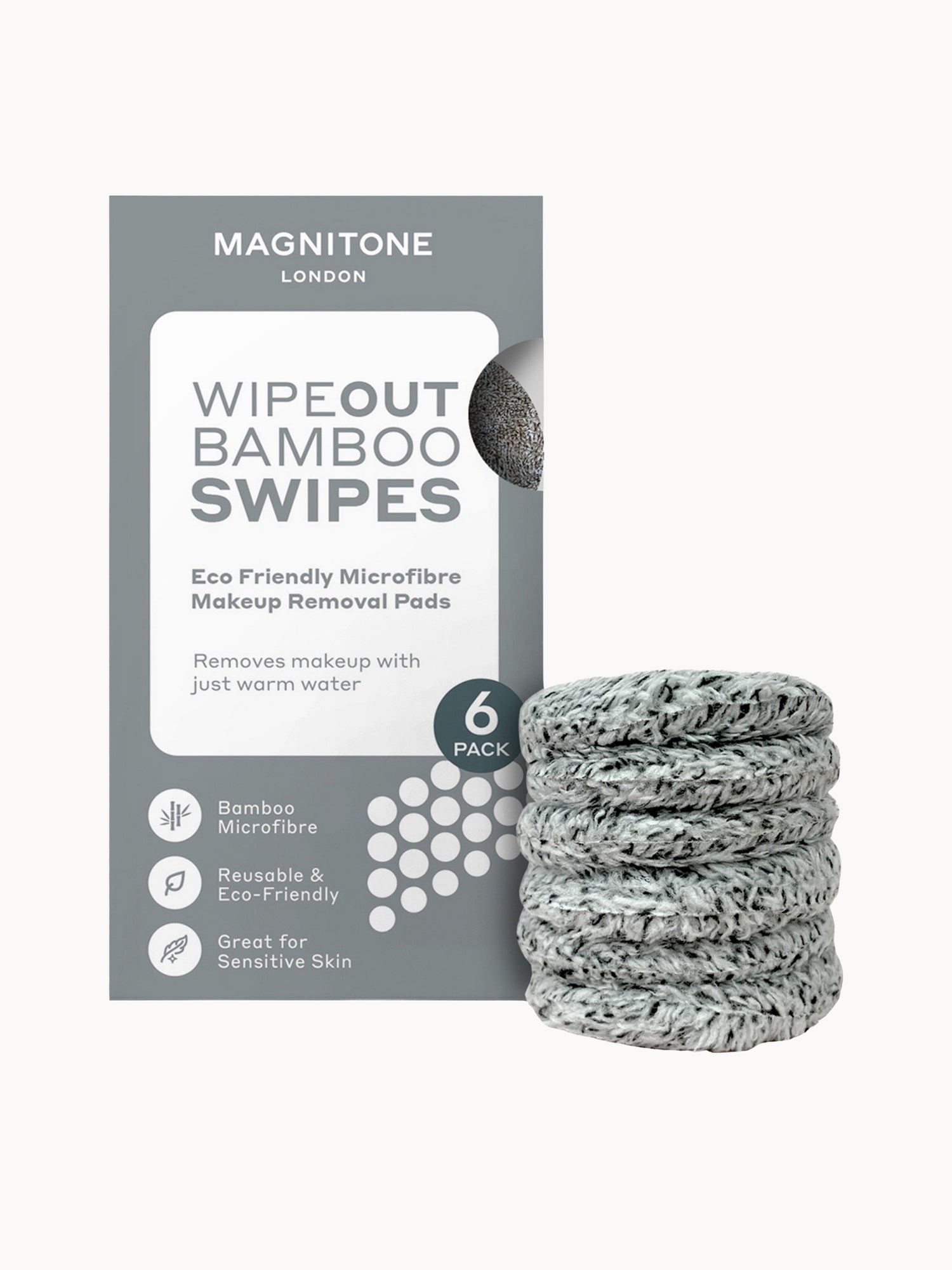 MAGNITONE Swipes 100% Microfibre Bamboo Makeup Remover Pads 6 Pack