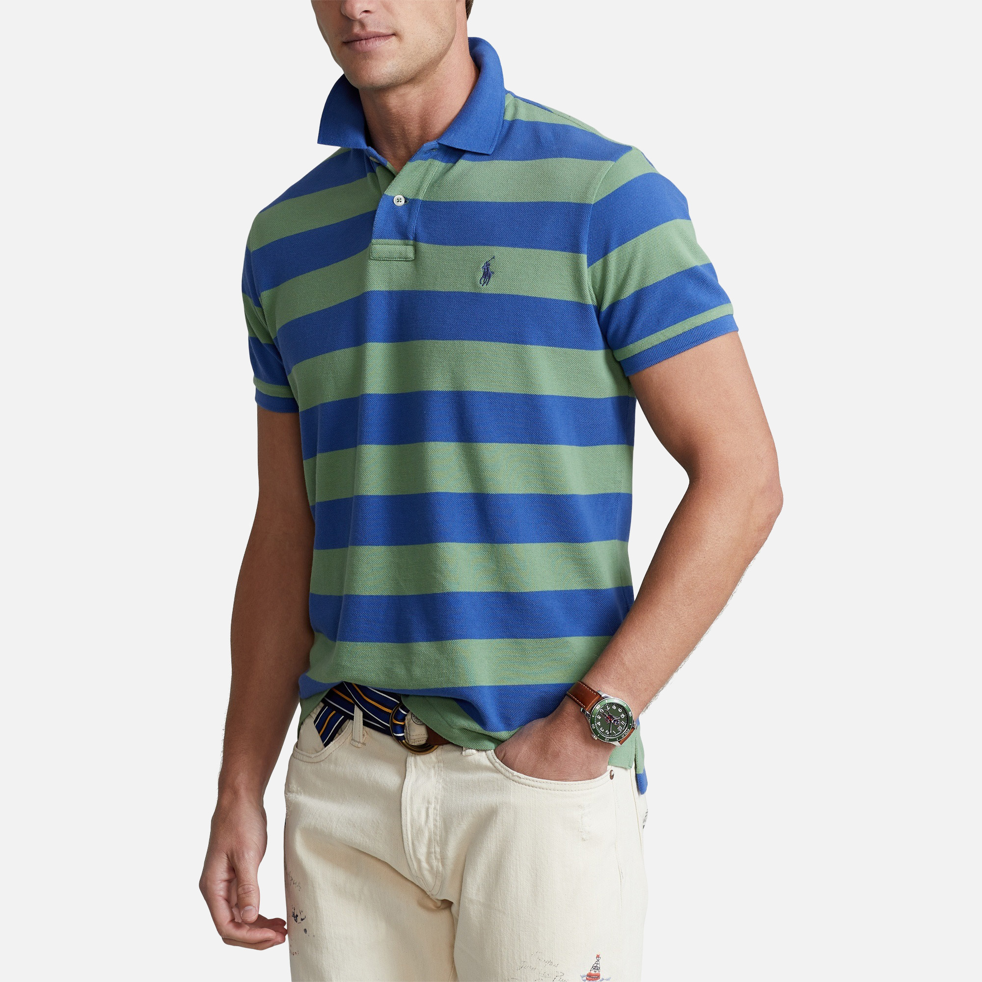 Polo Ralph Lauren Men's Custom Slim Fit Striped Mesh Polo