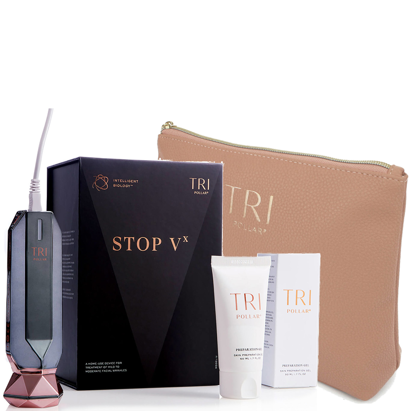 TriPollar STOP X Rose Gold RF outlet Facial Treatment Device and Cosmetics Bag