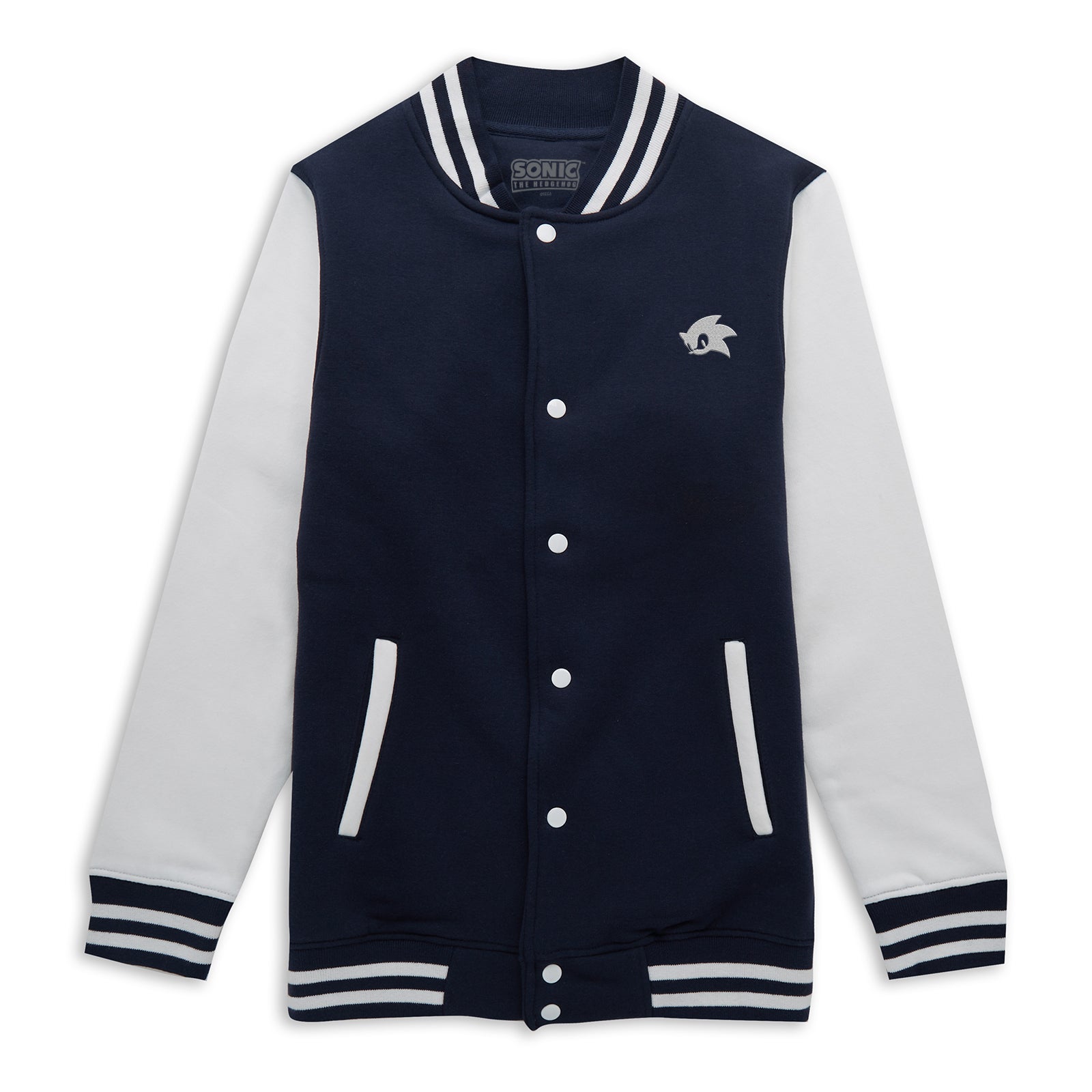 Sonic The Hedgehog Sonic Embroidered Varsity Jacket - Navy/White - S