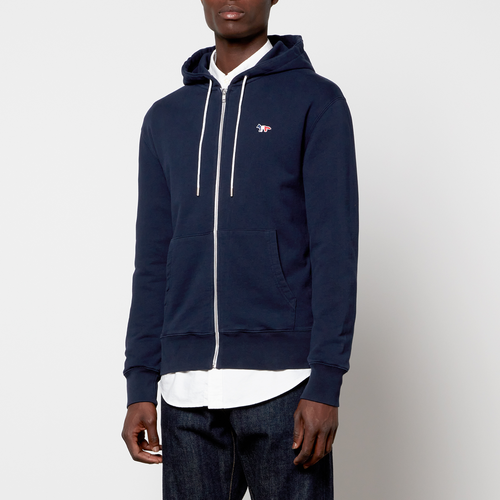 Maison Kitsuné Tricolor Fox Patch Zip Hoodie - Navy | Coggles