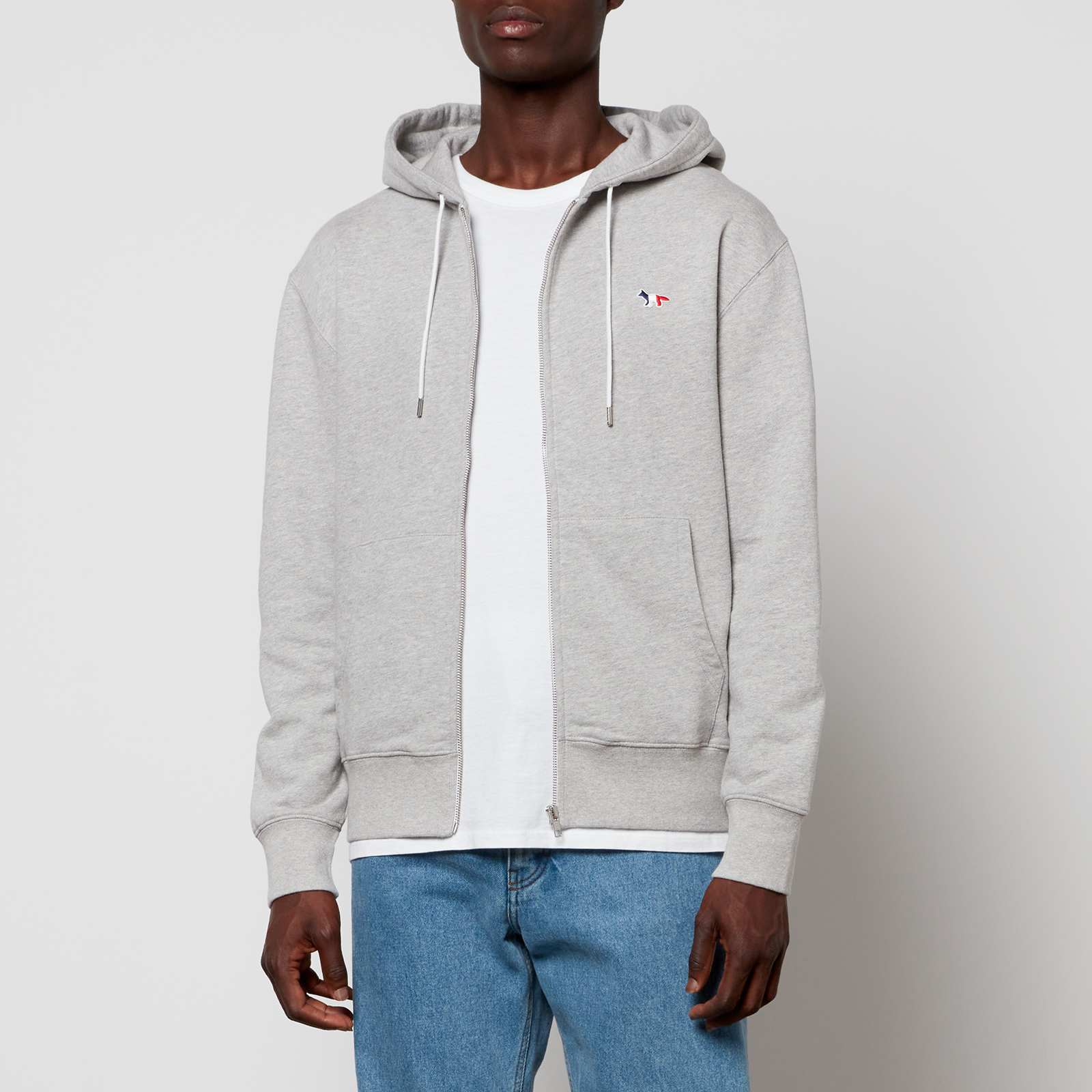 Maison Kitsuné Tricolor Fox Patch Zip Hoodie - Grey Melange